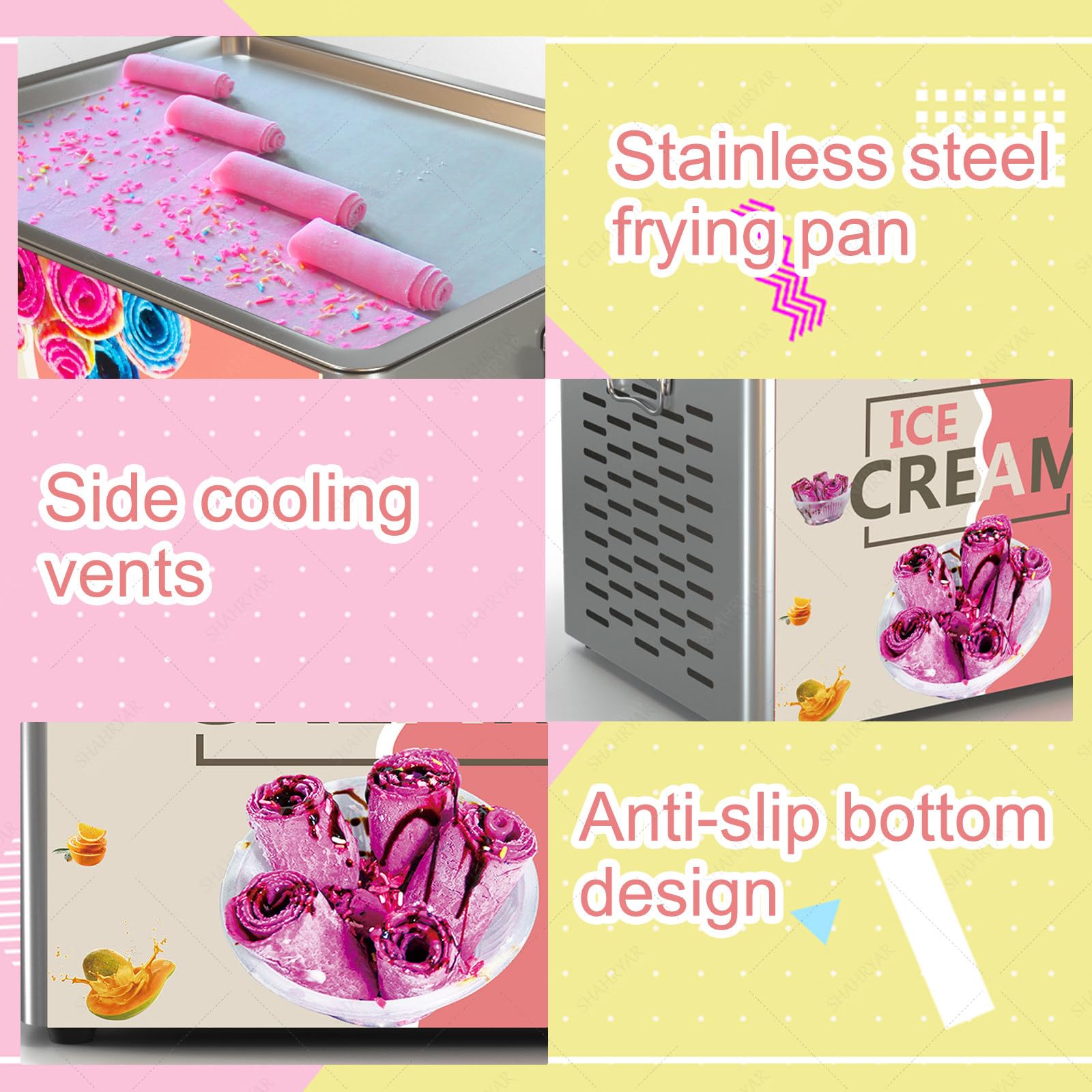 Instant-Eisrollenmaschine, Eiscreme-Rollmaschine, Bringen Sie 2 Schaufeln mit, Zur Herstellung Von Eiscreme-Rollen Zur Herstellung Von Eis, Gefrorenem Joghurt Und Eisrollen