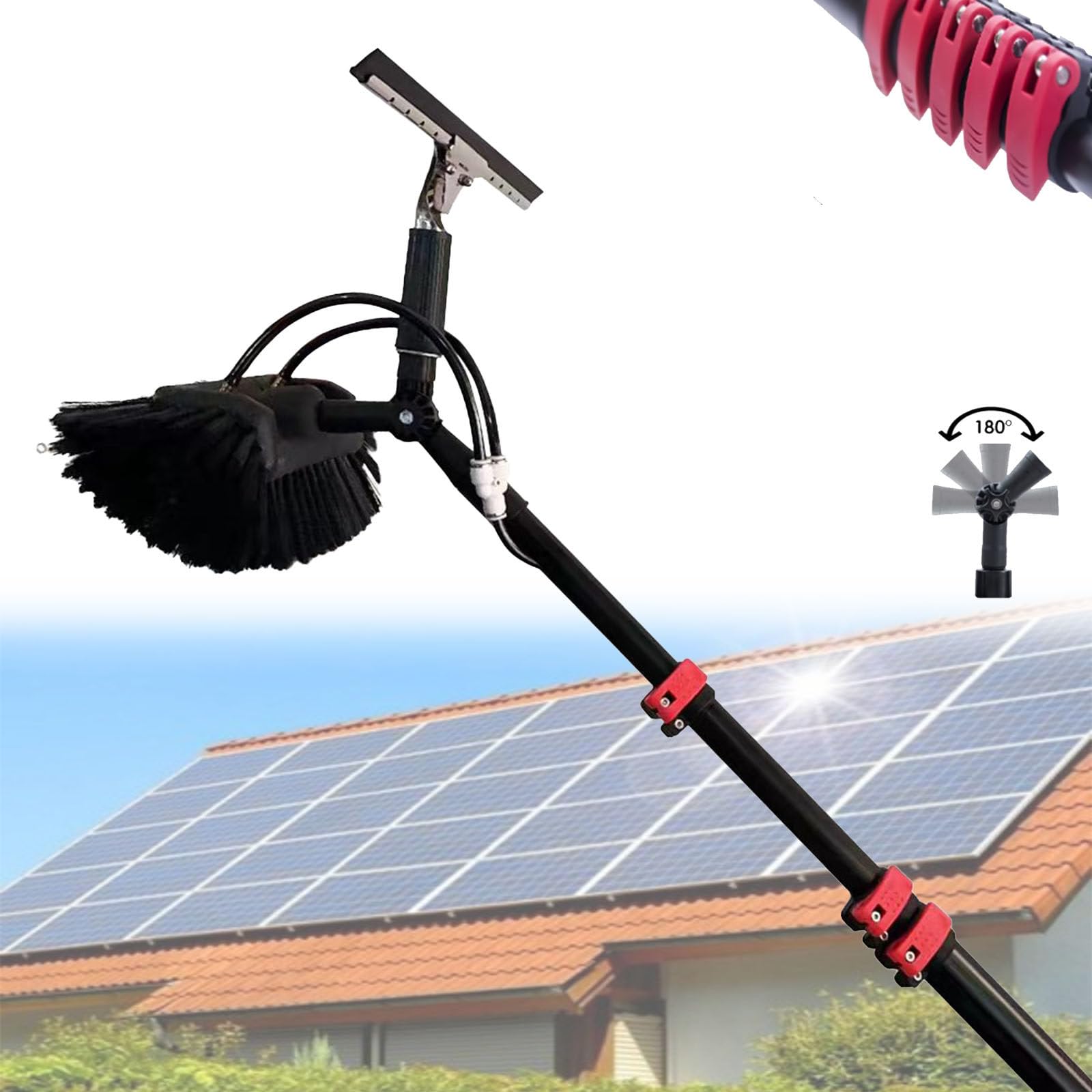 Cepillo de Limpieza hidropónica con raspador, Limpiador telescópico, Panel Solar, Kit de Limpieza de Ventanas, Varilla telescópica de 3,6 m a 10,8 m, Limpieza de Camiones, autobuses y automó