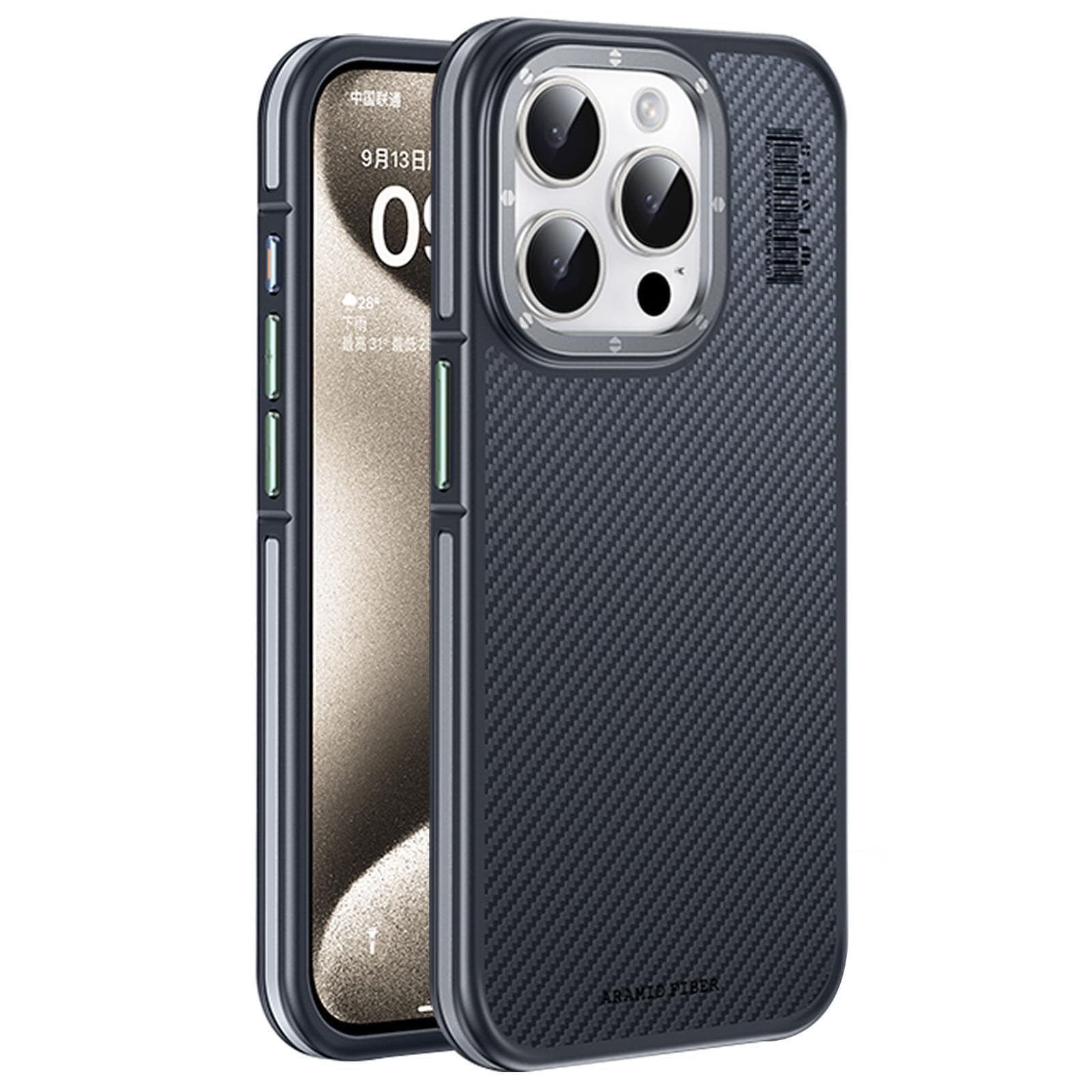 Funda para iPhone 16/16 Pro/16 Plus/16 Pro MAX, Protección De Grado Militar, Funda Minimalista De Fibra De Aramida 600D Auténtica, Suave Al Tacto, Resistente,16,Grey