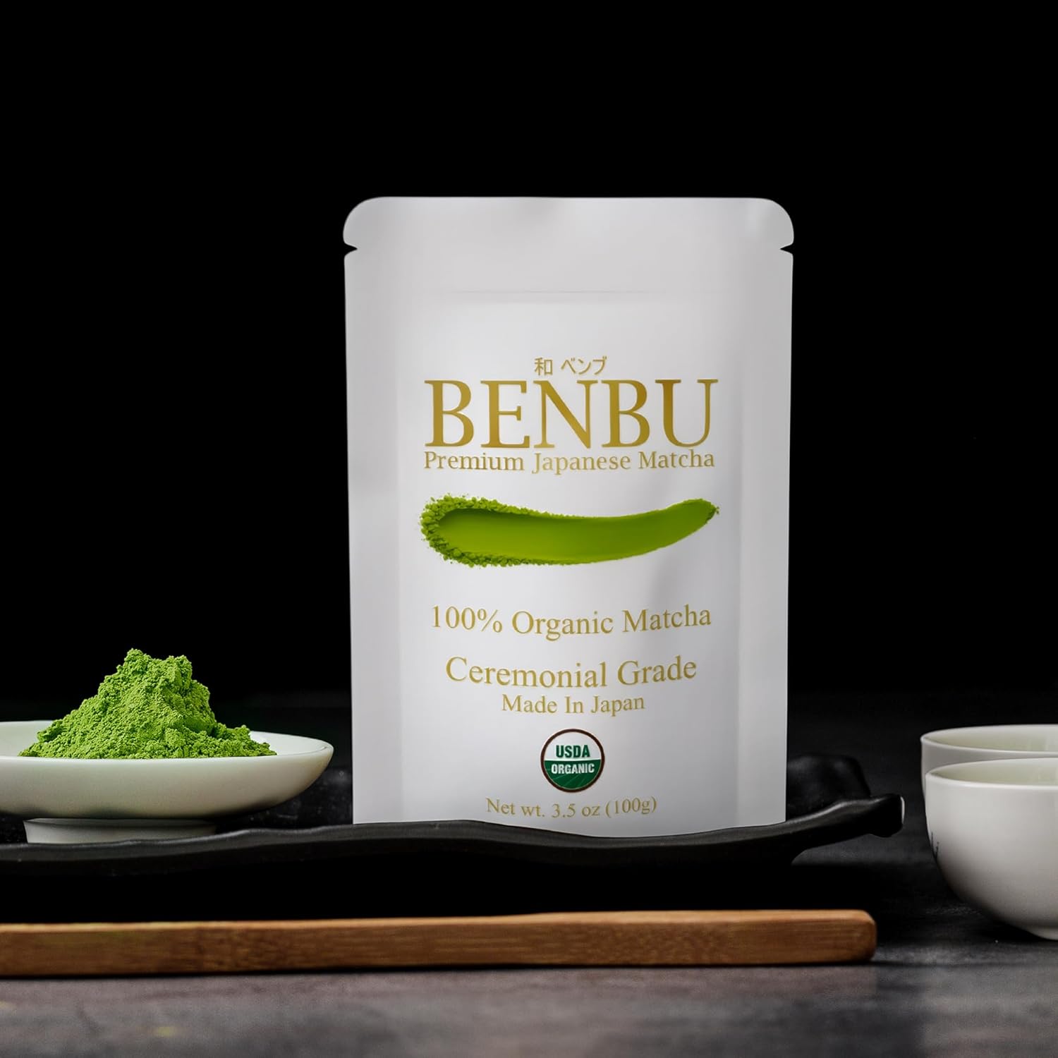 BENBU Matcha Powder - USDA Organic Ceremonial Grade, First Harvest, Stone-Milled in Japan, Authentic Japanese Green Tea, No Additives, 3.5 oz (100g) Pouch