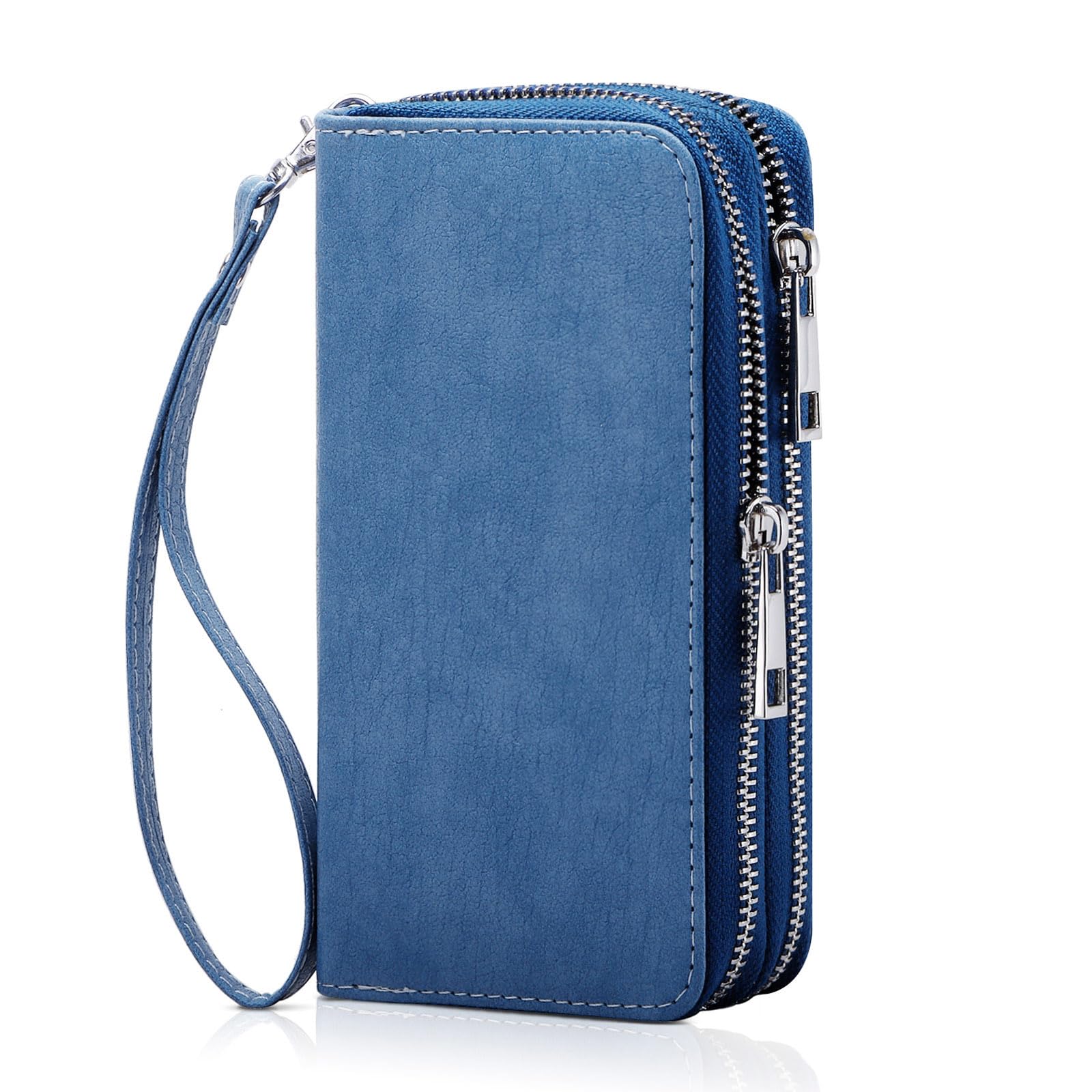 Double Zipper Wallet for Woman Clutch Purse with Cell Phone Holder for Smartphone/Card/Coin/Cash