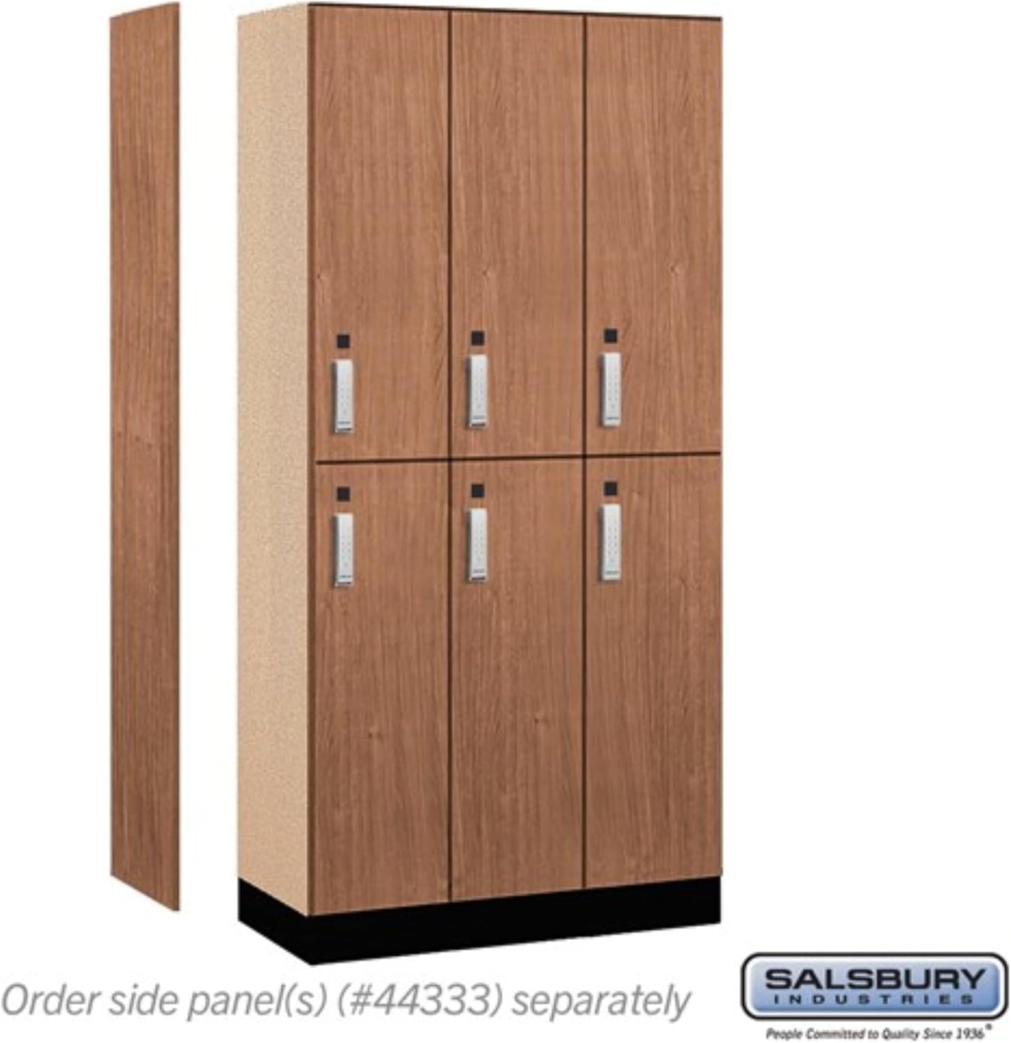 Salsbury 12" Wide Premier Wood Locker-Double Tier-3 Wide-6 Feet High-18 Deep-Red Oak-Silver Electronic Locks