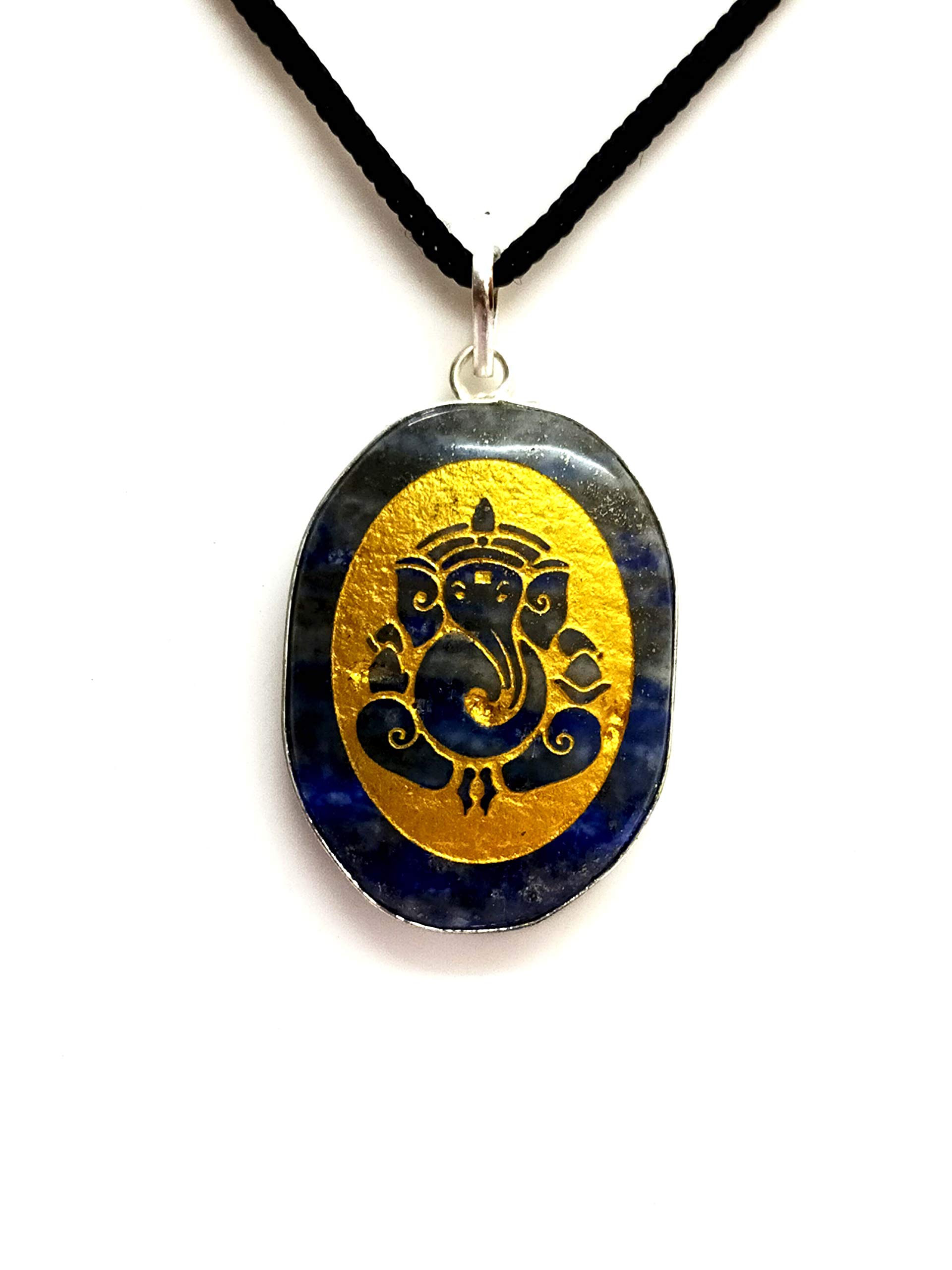 Lapis Lazuli Crystal Oval Ganesh Ji Engraved Pendant For Men And Women-image-7