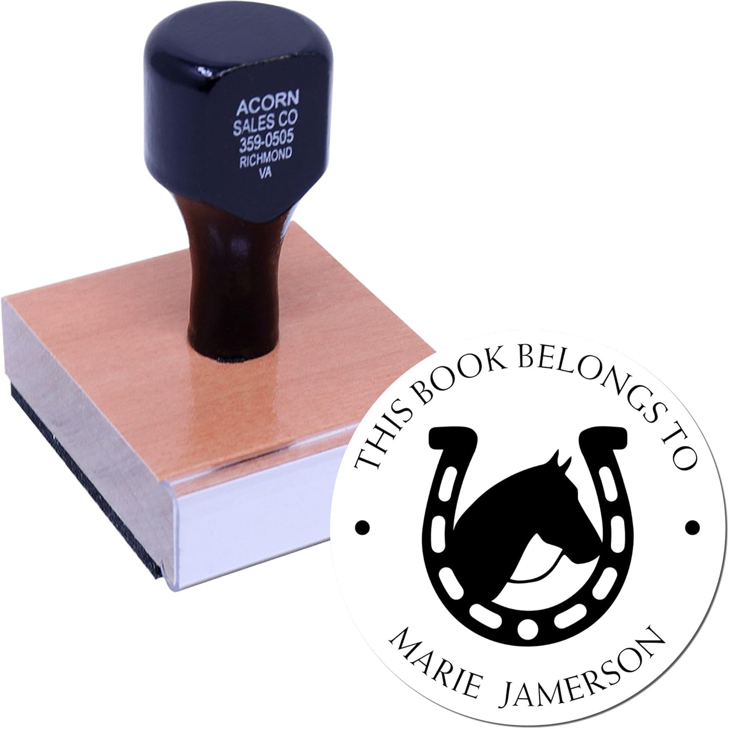 Majestic Dream Horse Personalized Wood Stamp - Custom Ex Libris Design Stamp for Book Lovers, Unique Personalized Bookplate Label Stamper, Gift for Readers, 1-5/8" Size