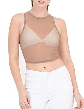 May&Maya Women's Sheer Mesh and Deep-Cut Armholes Racerback