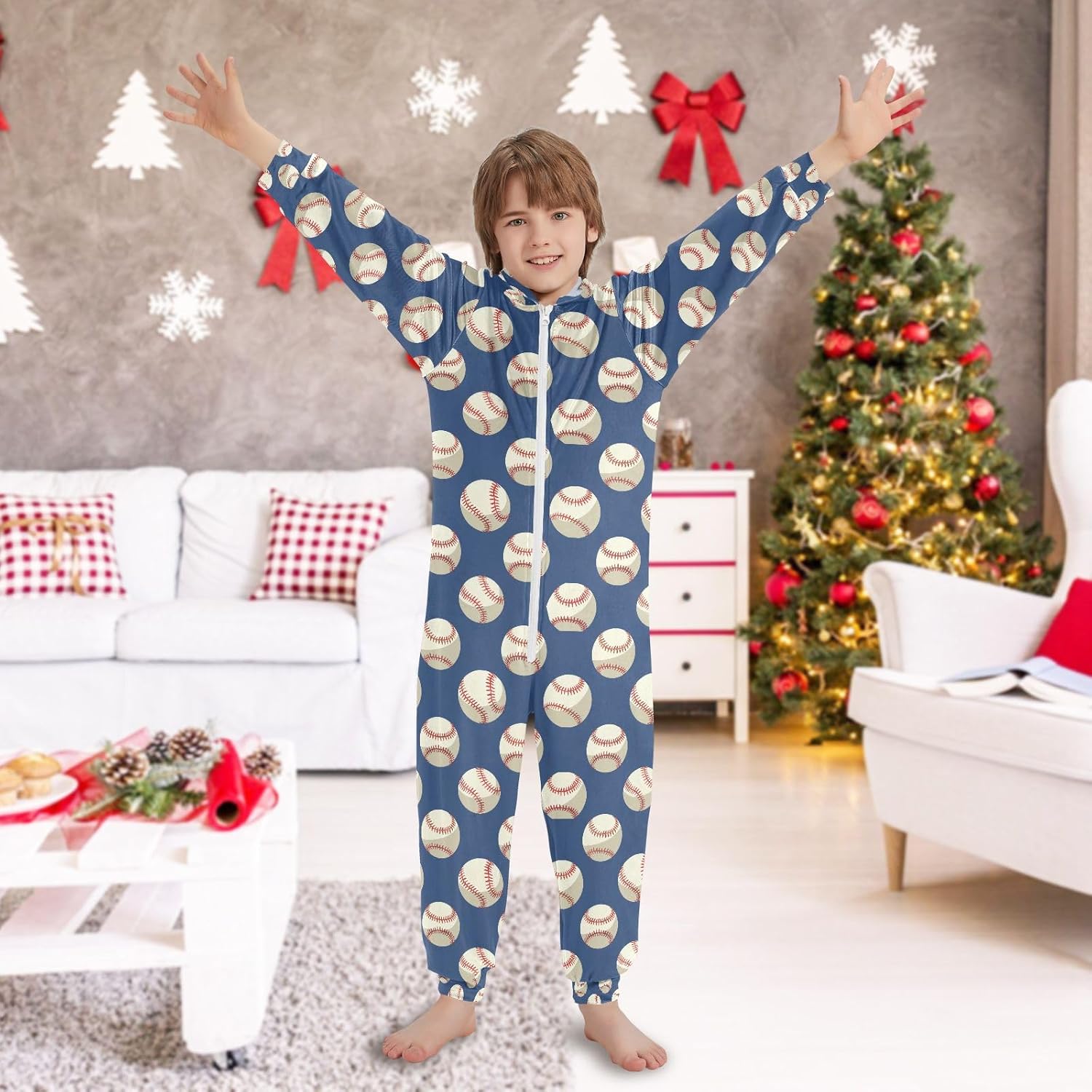 Soccer Ball Onesie Pajamas Zip Up One Piece Sleepwear Hooded Jumpsuits