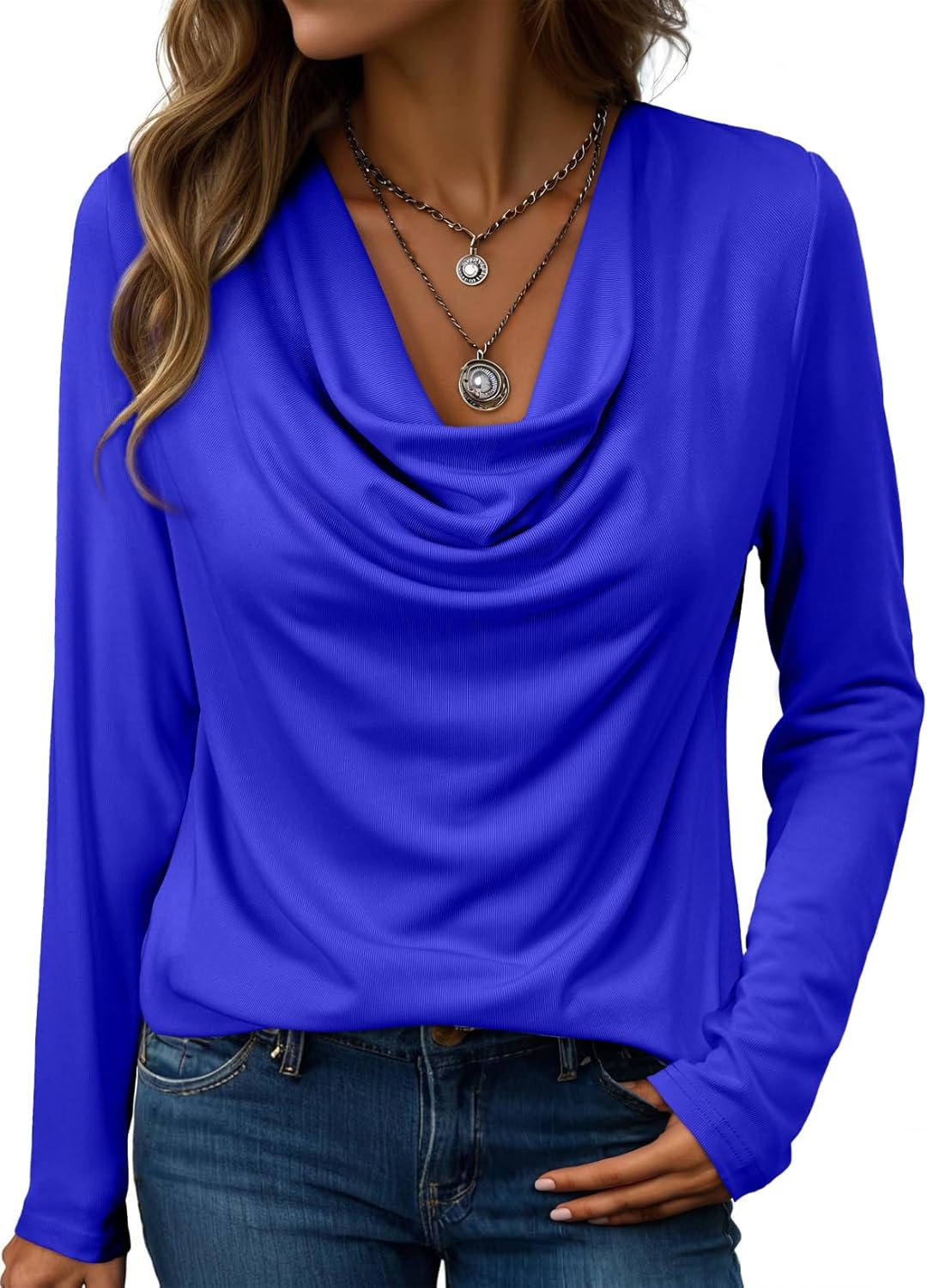 EVALESS Womens Tops Trendy 2026 Fall Cowl Neck Shirts Long Sleeve Teacher Clothes Office Business Dressy Casual Outfits