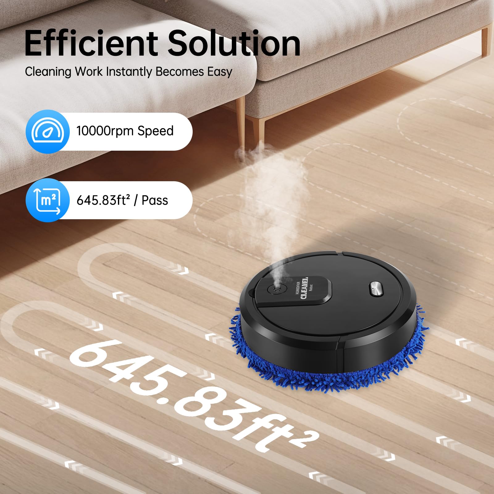 Robot de limpieza inteligente, barredora en seco, 10000 rpm, carga USB, 4 velocidades, superficie de barrido aprox. 60 m² (negro)