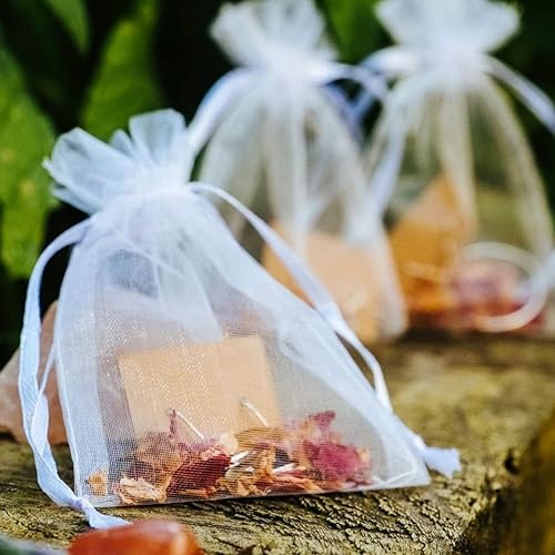 Miniatura 5 de joycraft 50 bolsas de organza, bolsas de regalo de 2.7 x 3.5 pulgadas, bolsas de tul transpirables con cordón, bolsa de malla transparente con
