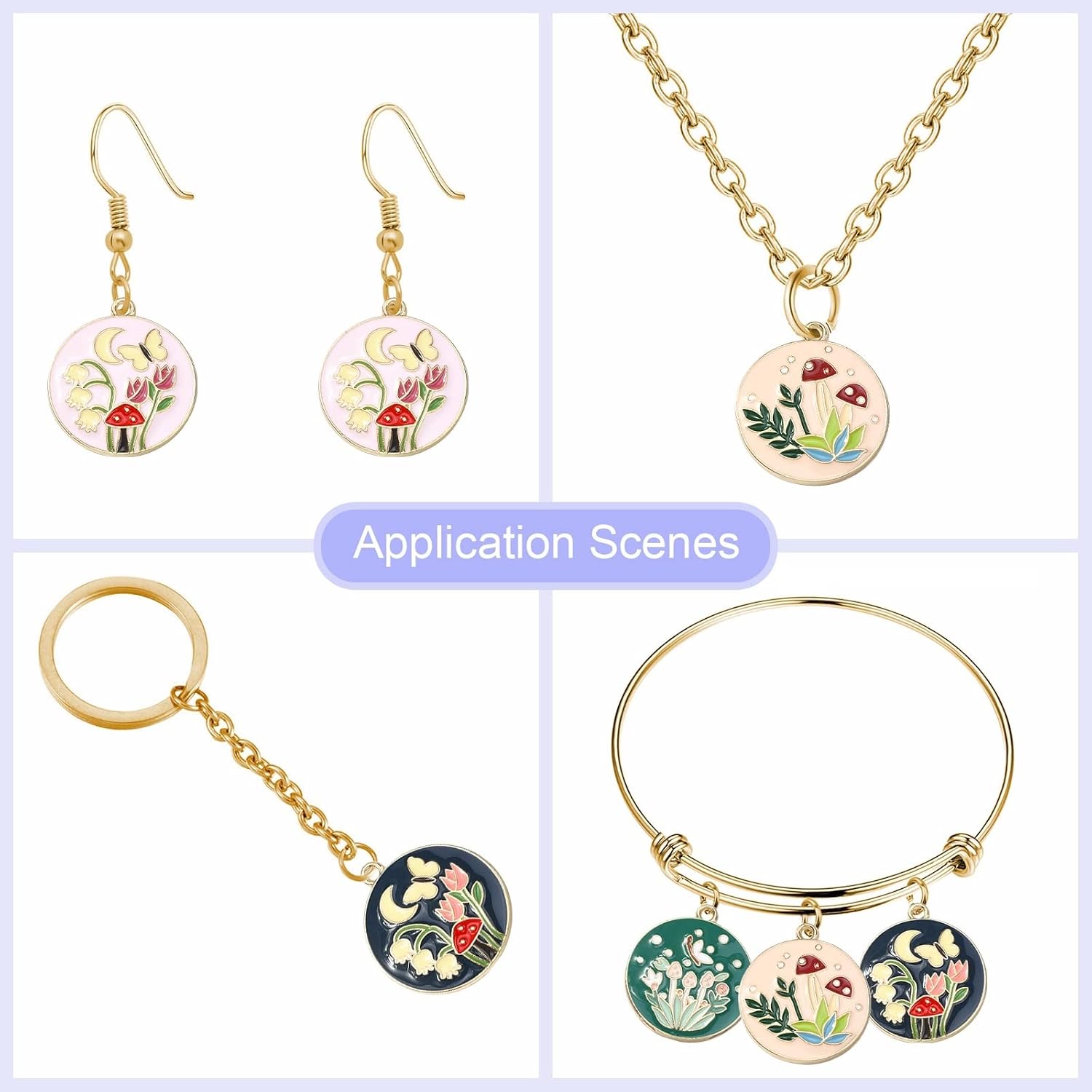 LiQunSweet 40 Pcs 4 Styles Enamel Mushroom Plant Flower Charms for Jewelry Making DIY Necklace Earrings Bracelet Keychain
