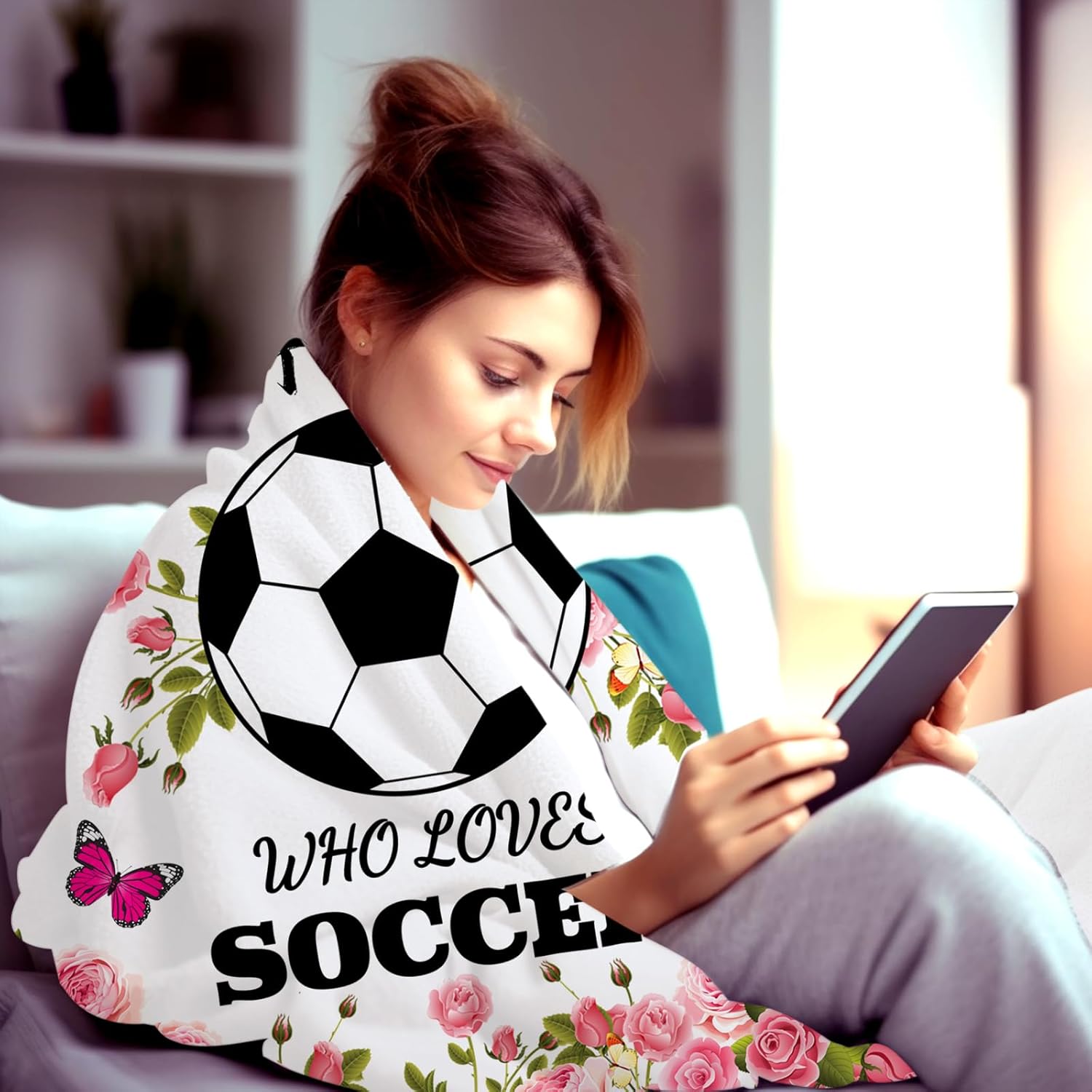 Soccer Blanket Gifts for Girls Blankets and Throws Bedding Ball Stuff Plush Flannel Soccer Gifts for Girls Teens Kids Adults Room Decor Party Decorations 50"X40" - Image 5
