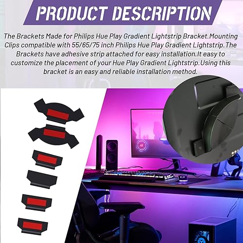 Miniatura 5 de Soportes para tira de luz degradado Philips Hue Play, clips de montaje compatibles con tira de luz de gradiente Philips Hue Play de 55/65/75