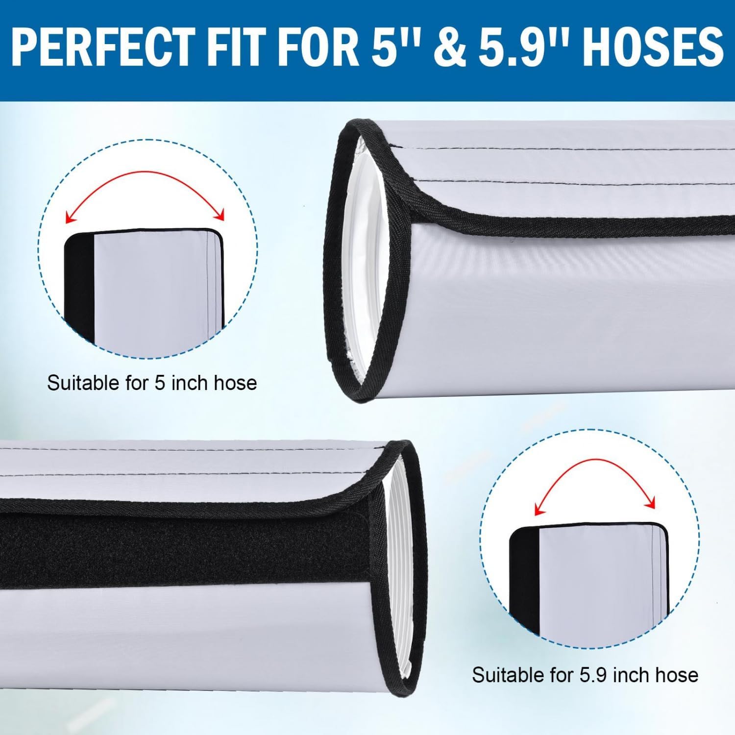 YoleShy 2 Pack Portable AC Hose Insulation Sleeve Thick Portable Air Conditioner Hose Cover Wrap for 5" & 5.9" Diameter Easy Installation AC Duct Insulation Wrap with 6 Adjustable Buckle Bands