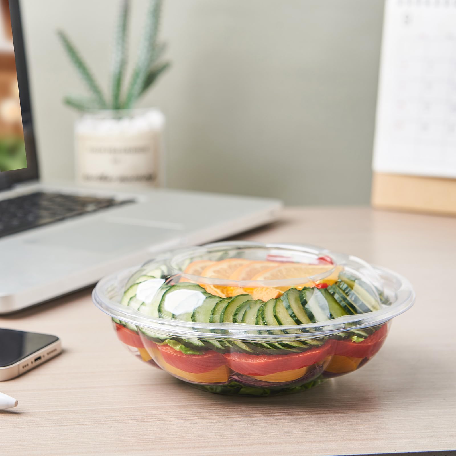 FULING [50 juegos de cuencos de plástico transparente de 18 onzas con tapas herméticas desechables para llevar, recipientes para mezclar para frutas, quinua, almuerzo y preparación de comidas.»
