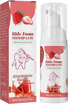 60ML Foam Toothpaste Kids with Fruit Flavor, Kids Foam Toothpaste with Low Fluoride, Foaming Toothpaste and Mouthwash for Dental Care for Children for 3 and Up Strawberry