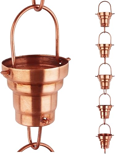 Miniatura 1 de Cadena de lluvia de capa de 8.5 pies de cobre, para reemplazar canalón, desviador de agua, JAS3008C