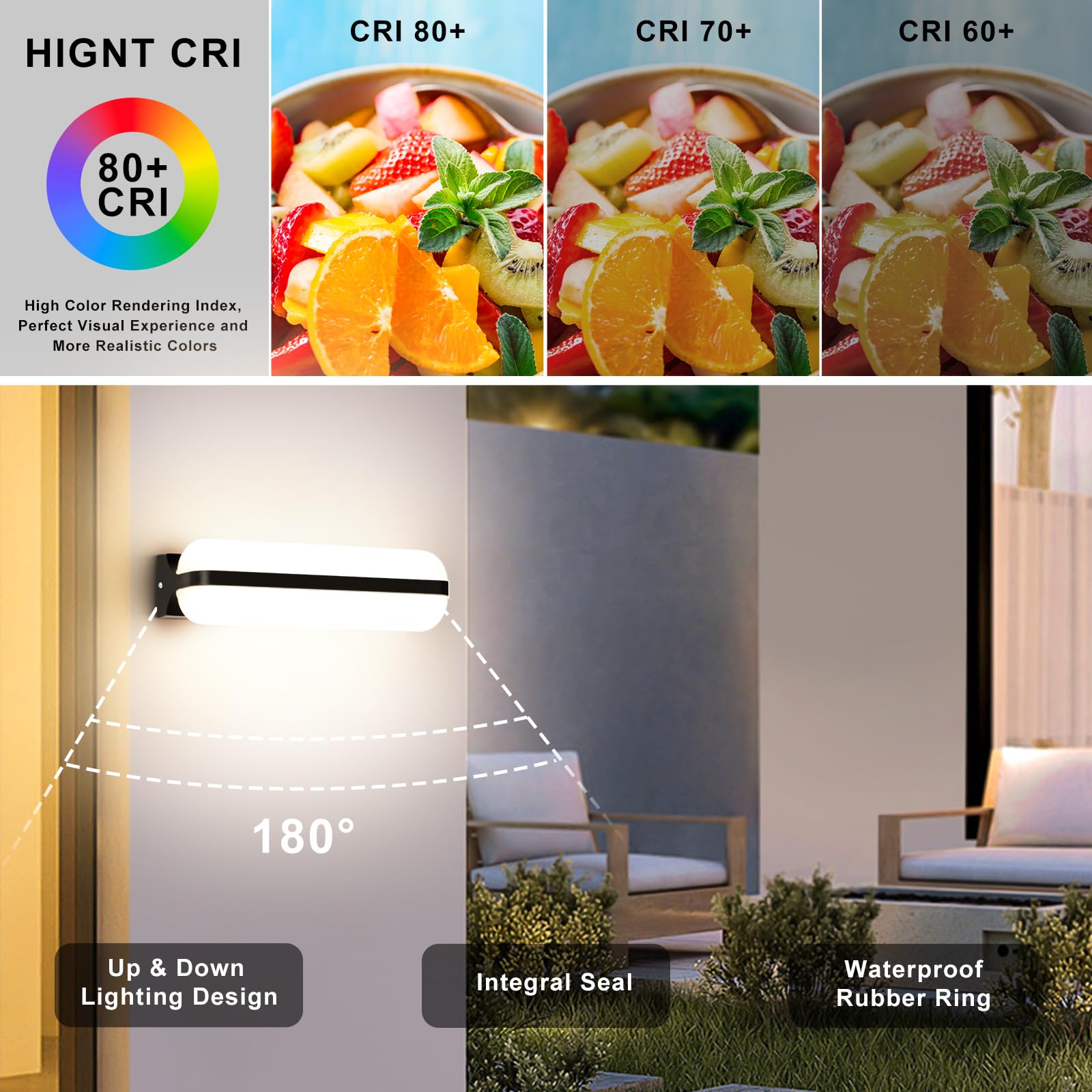 20W Applique da Parete LED Interno - 2 Pezzi Nero, IP65 Lampada da Esterno a Parete Moderna, 2000LM 4000K Luci Up-and-Down Illuminazione, Luce Bagno da Muro per Corridoio Garage Giardino Scale