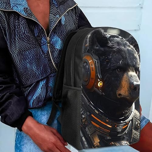 Miniatura 6 de AmzPrint Mochila negra para niños y niñas de 17 pulgadas con estampado de animales, ligera, mochila escolar para estudiantes, Oso, Classic