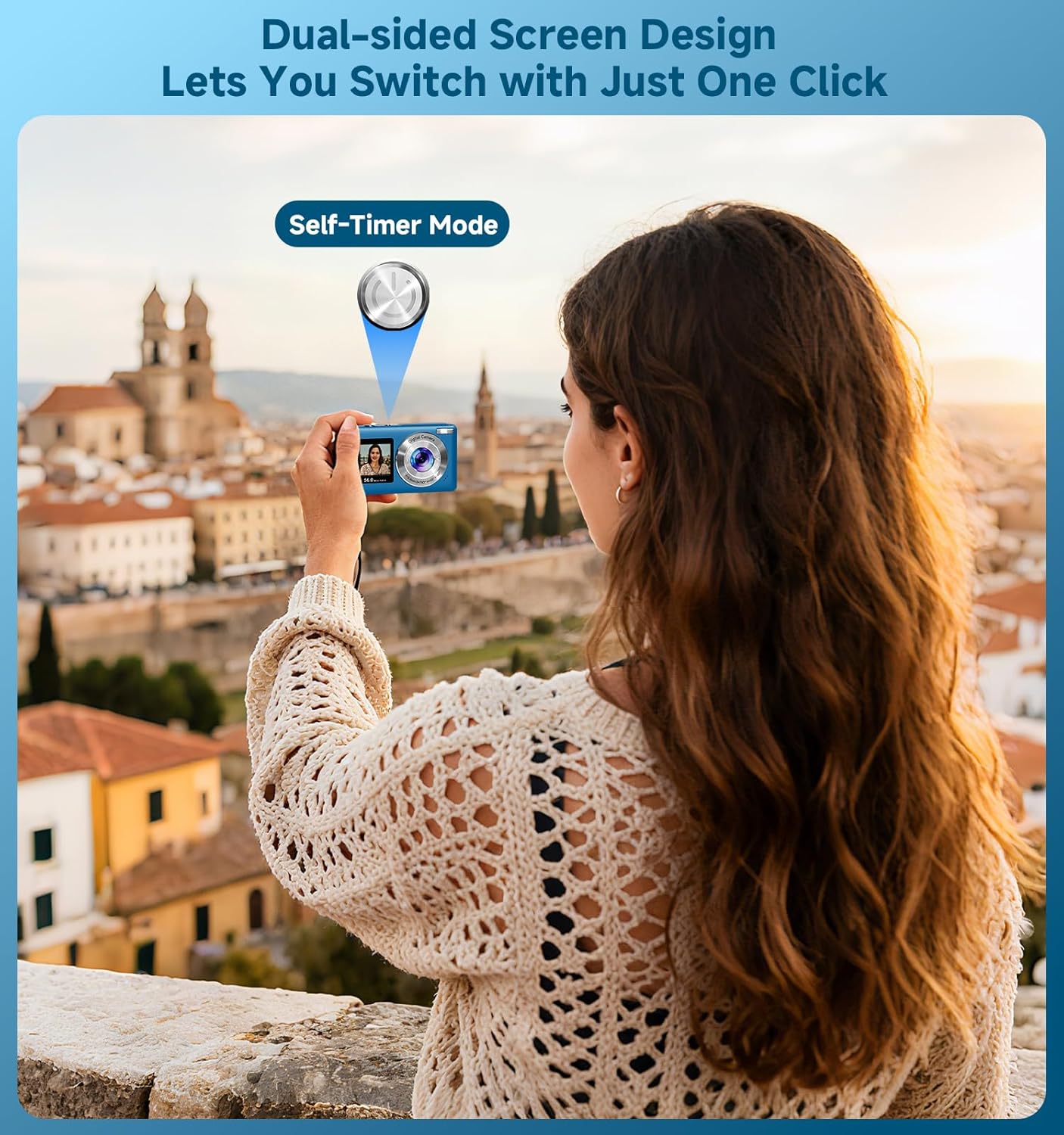 Digital Camera, 56MP Dual Screen Autofocus Vlogging Camera, 16X Zoom Point and Shoot Camera for Photography, Anti-Shake, 32GB Card, Compact Camera for Teens Adults,Blue