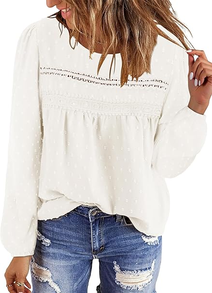 BETTE BOUTIK Womens Boho Fall Long Sleeve Shirts Crewneck Dressy Casual Blouses Trendy Flowy Tops