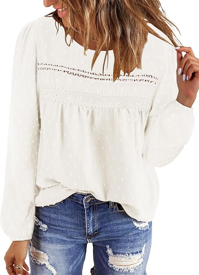 BETTE BOUTIK Womens Boho Fall Long Sleeve Shirts Crewneck Dressy Casual Blouses Trendy Flowy Tops
