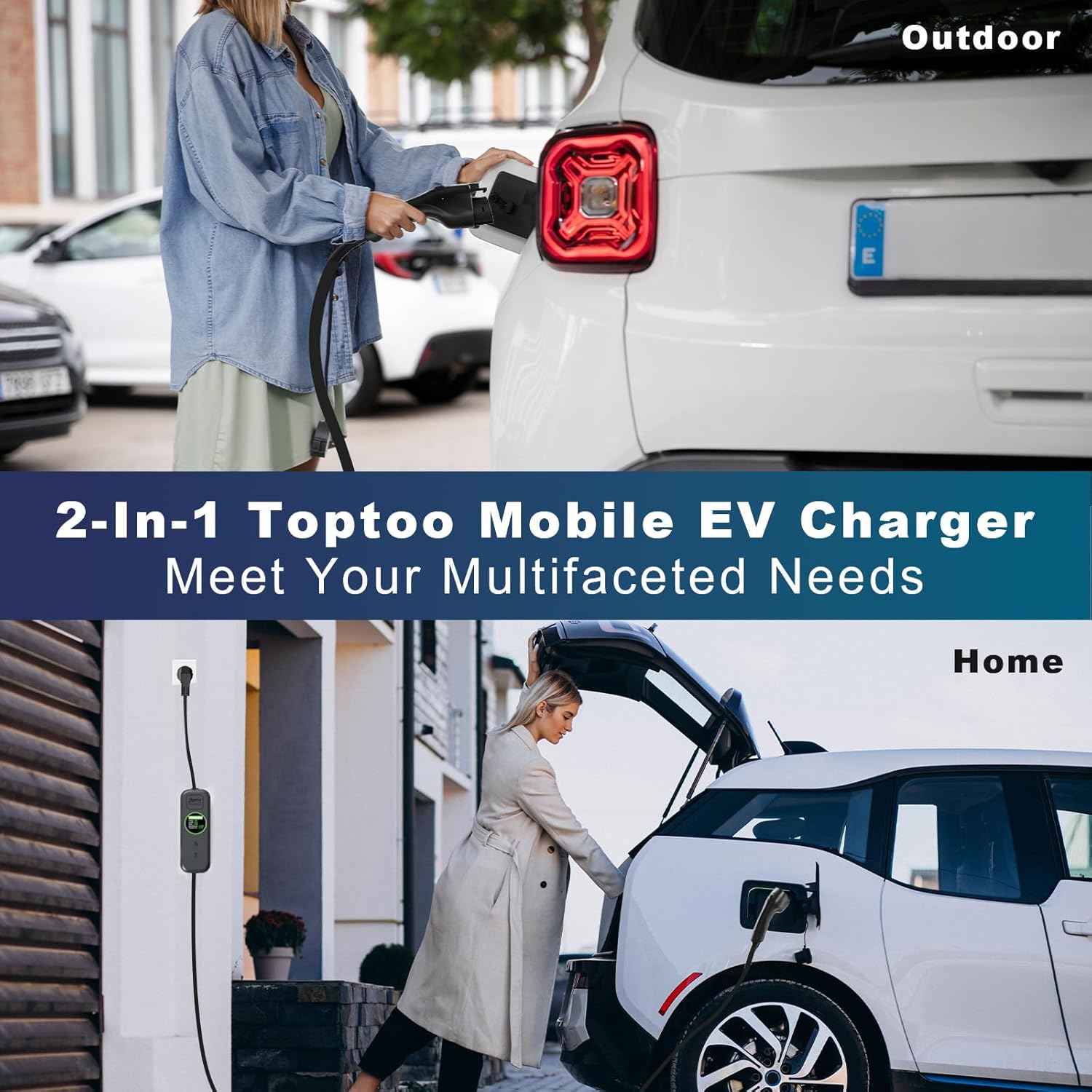 1+2 EV Charger Level Portable Electric Car Charger 6-20P 16A Power Plug 3.5KW 110V-240V for J1772 Electric Cars (Applicable to Household Electricity)