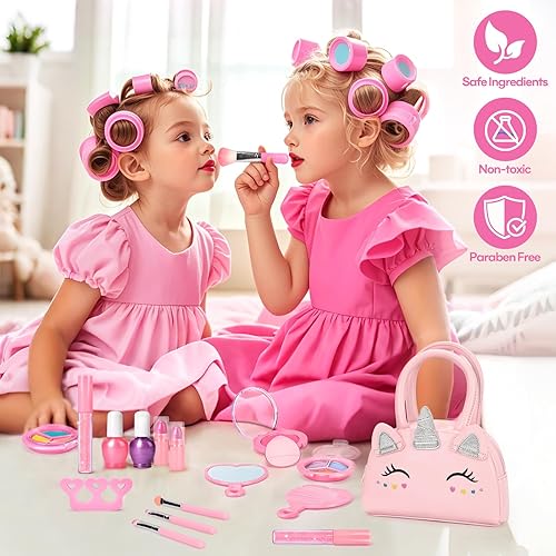 Miniatura 2 de Kit de maquillaje lavable para niñas con bolso de unicornio  18 piezas de juguetes de maquillaje reales no tóxicos  Regalos de cumpleaños para niños