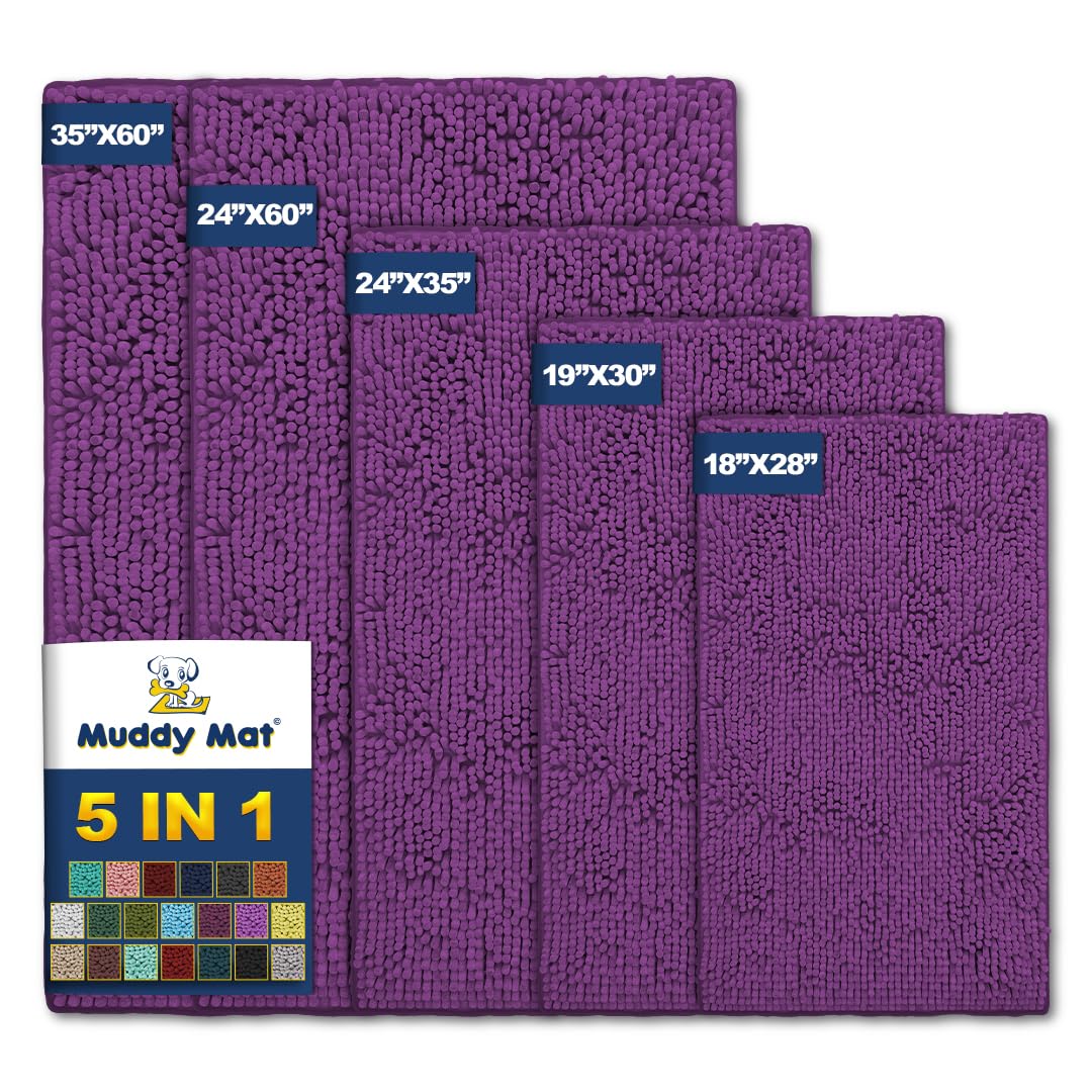 Muddy Mat Pack of 5 Absorbent Microfiber Door Mat and Pet Rug Non Slip Thick Washable Area and