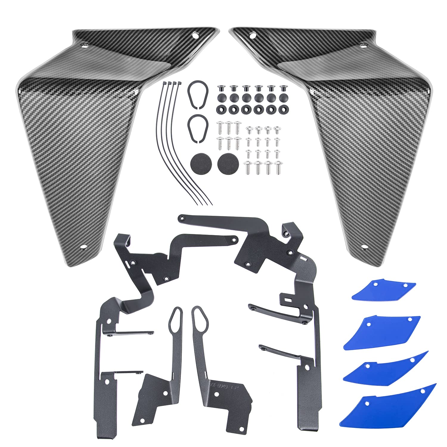 Motorrad-Abwärtskraft, Abtrieb, Naked-Spoiler, Feste Winglet-Verkleidung, Flügelabweiser für MT09 MT 09 MT-09 SP 2021 2022 2023 Wassertank Kühlerschutz Seitenwände (Carbon-Look mit Blau)