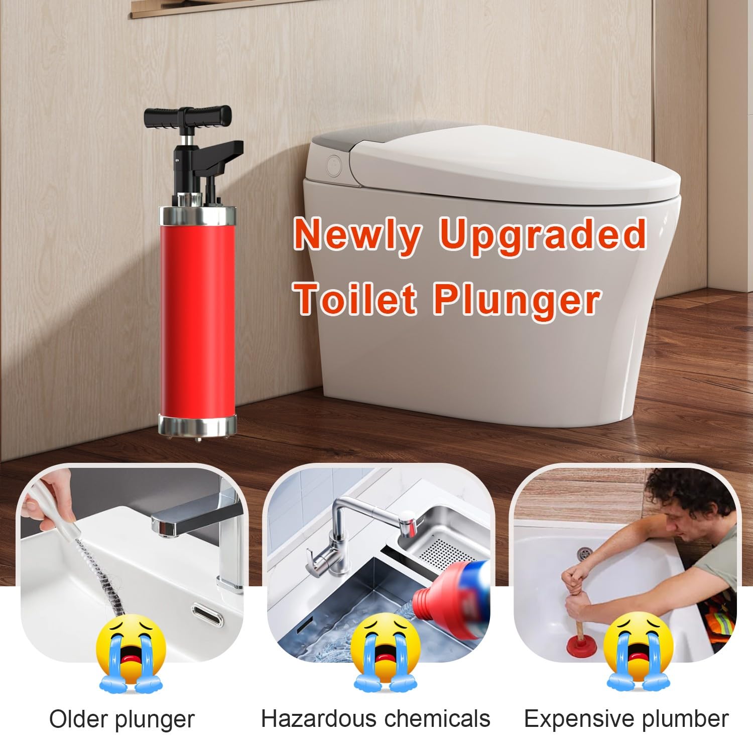 Desatascador WC a Presion con Barometro, Desatascador AIRE Comprimido con 4 Teste di Pistone, Desatascador Tuberias Profesional, per WC, Lavandino, Vasca da Bagno