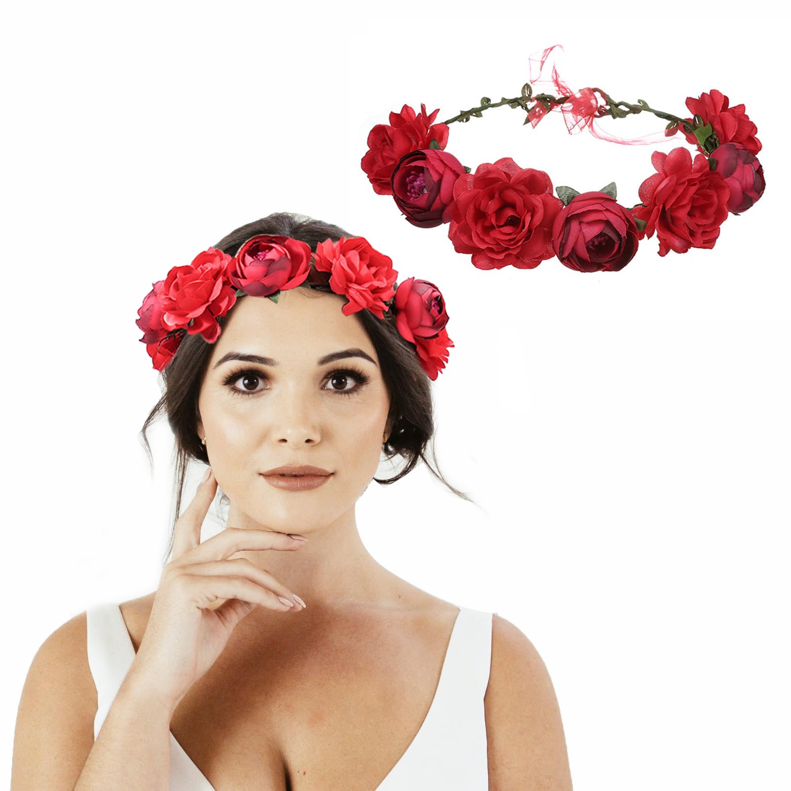 AWOCAN Flower Crown Headband Women Flower Headpiece Boho Artificial Flowers Bridal Flower Headband Wreath Crown for Wedding Festival Party Photography (blue)