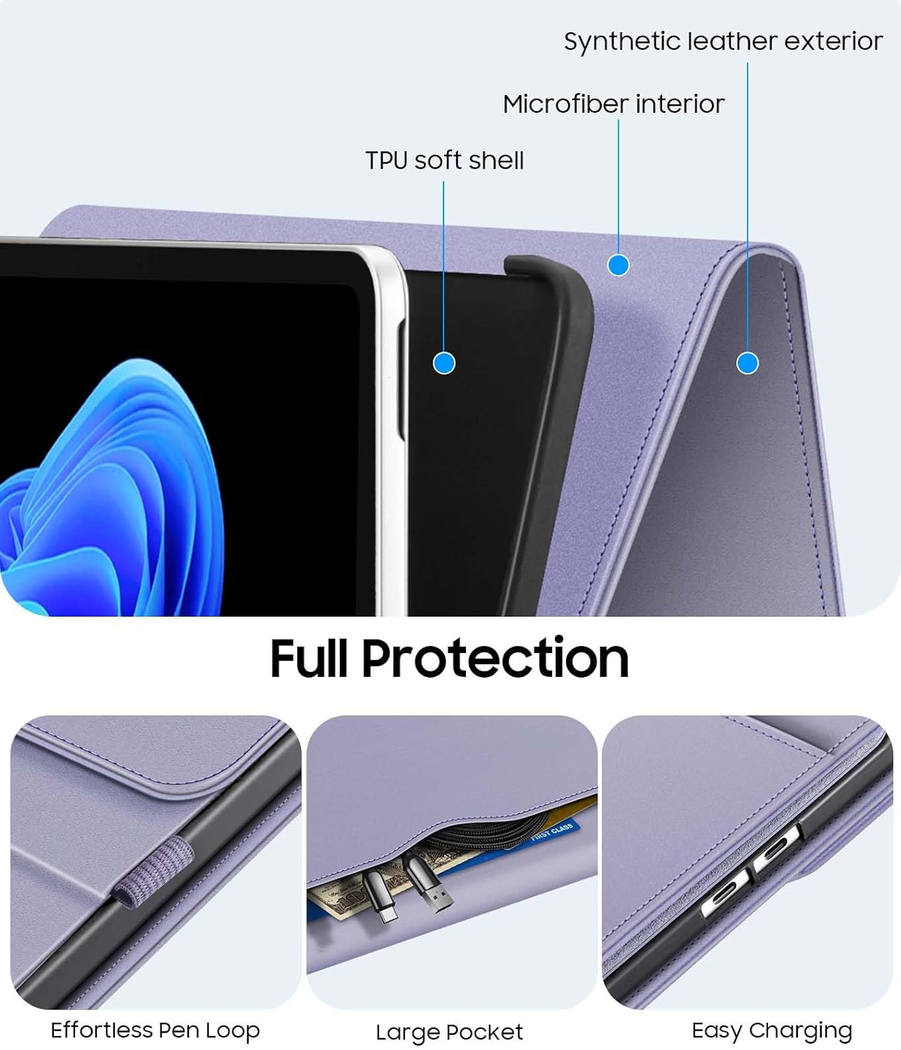 Fintie Protective Case for Microsoft Surface Pro 12 Inch (2025), Multi-Angle Viewing Portfolio Business TPU Back Cover with Pocket & Stylus Holder, Compatible with Type Cover Keyboard (Lilac Purple) - Image 5