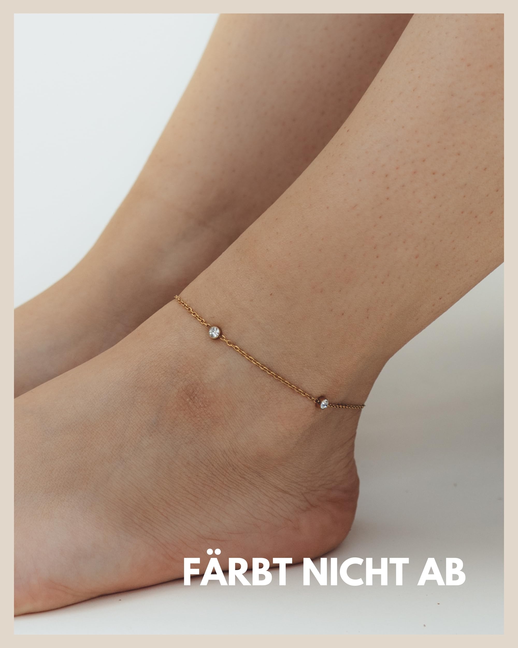 Gd. GOOD.designs EST. 2015 Zirkonia Fußkette für Damen wasserfest I Fußkettchen verstellbar (22-27cm) aus Edelstahl in 18K Gold und Silber I Frauen Fußschmuck mit funkelnden Dots