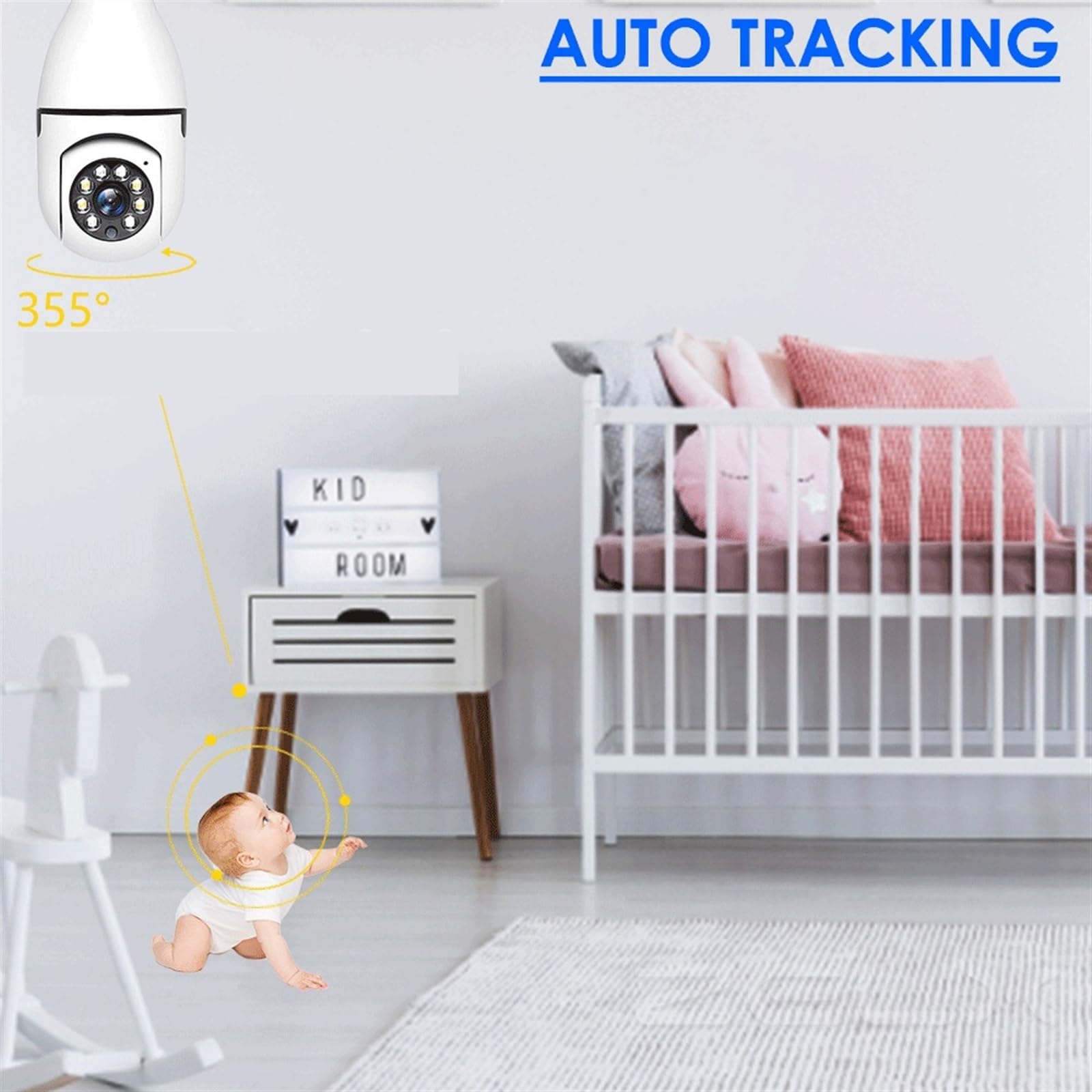 Kamera bezpieczeństwa, Kamera Tuya Bullb wewnętrzna ochrona bezpieczeństwa 2K 5G niania elektroniczna Baby Monitor kamery automatyczne śledzenie kamera IP do nadzoru wideo 1080P(1080P Add 64G Card)