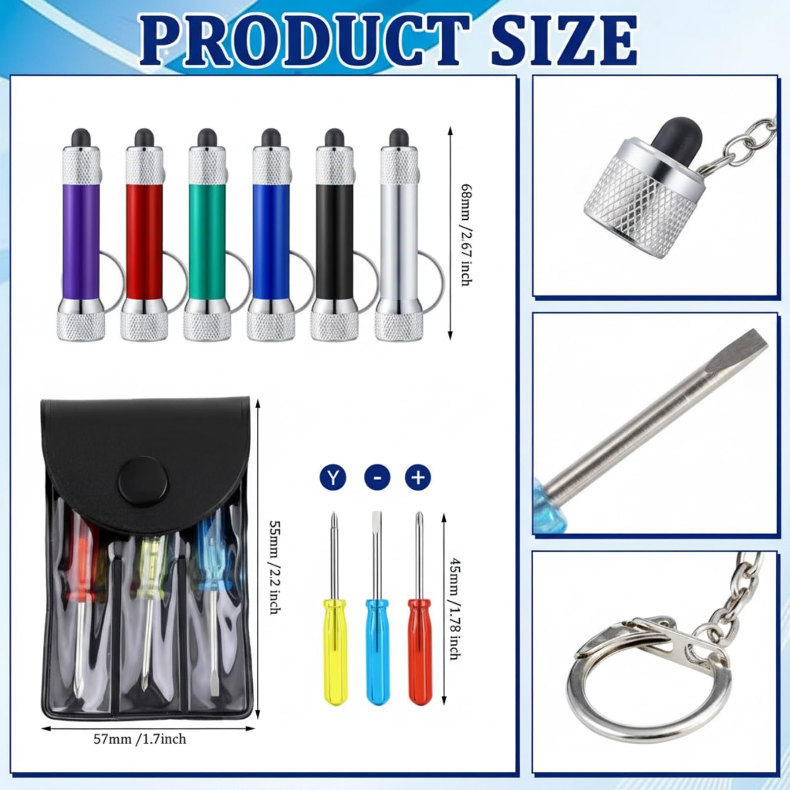 Condition photo showing New/Like New for jutom 12 pcs mini led flashlights keychain bulk mini screwdriver keychain set father's day adult tool favors prize for father men husband neighbor gifts (red,yellow,blue)