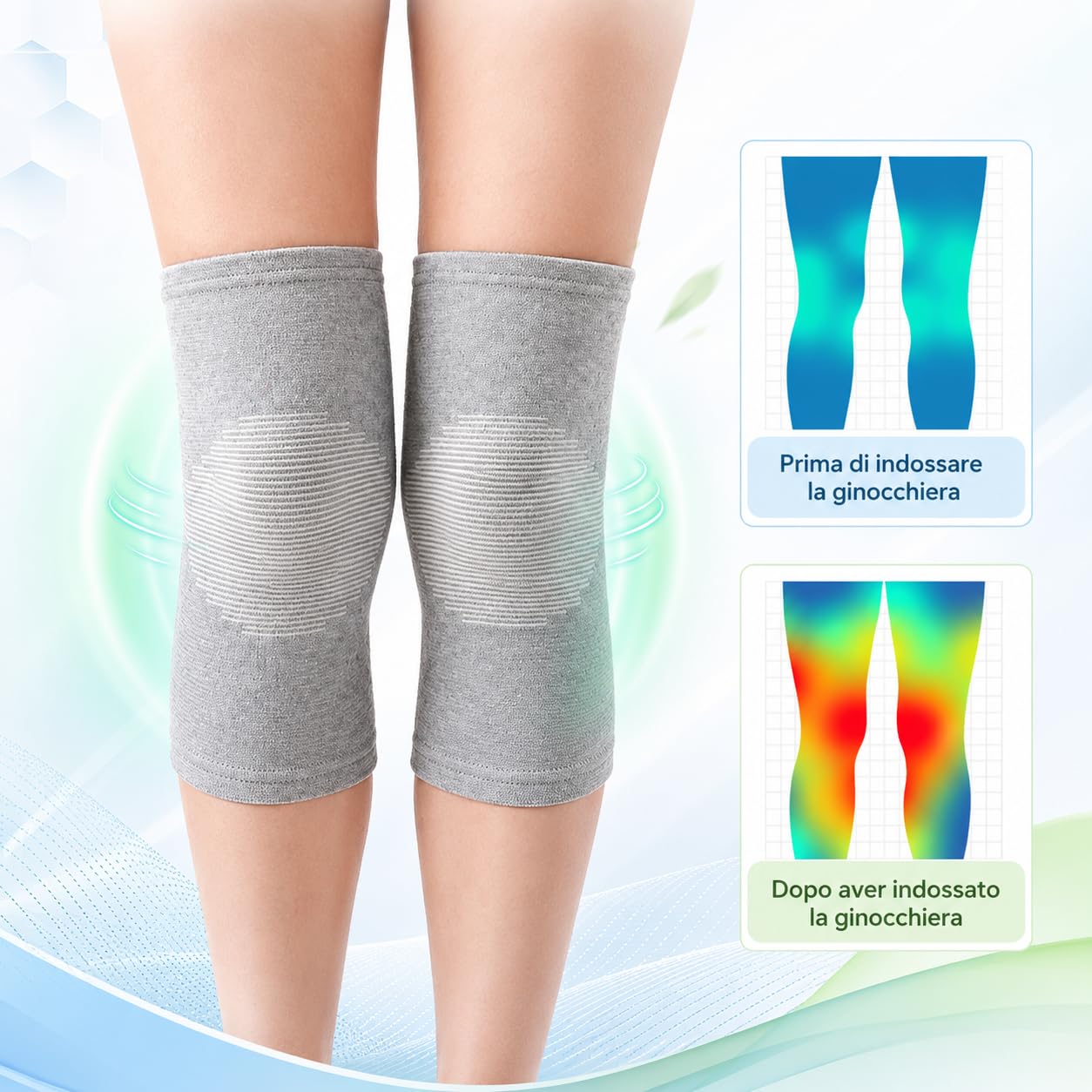 Ginocchiera In Bambù OnePress Supporto Ginocchio Uomo Donna In Tessuto Morbido Per Fitness Yoga E Ciclismo (XL,2 Paio)