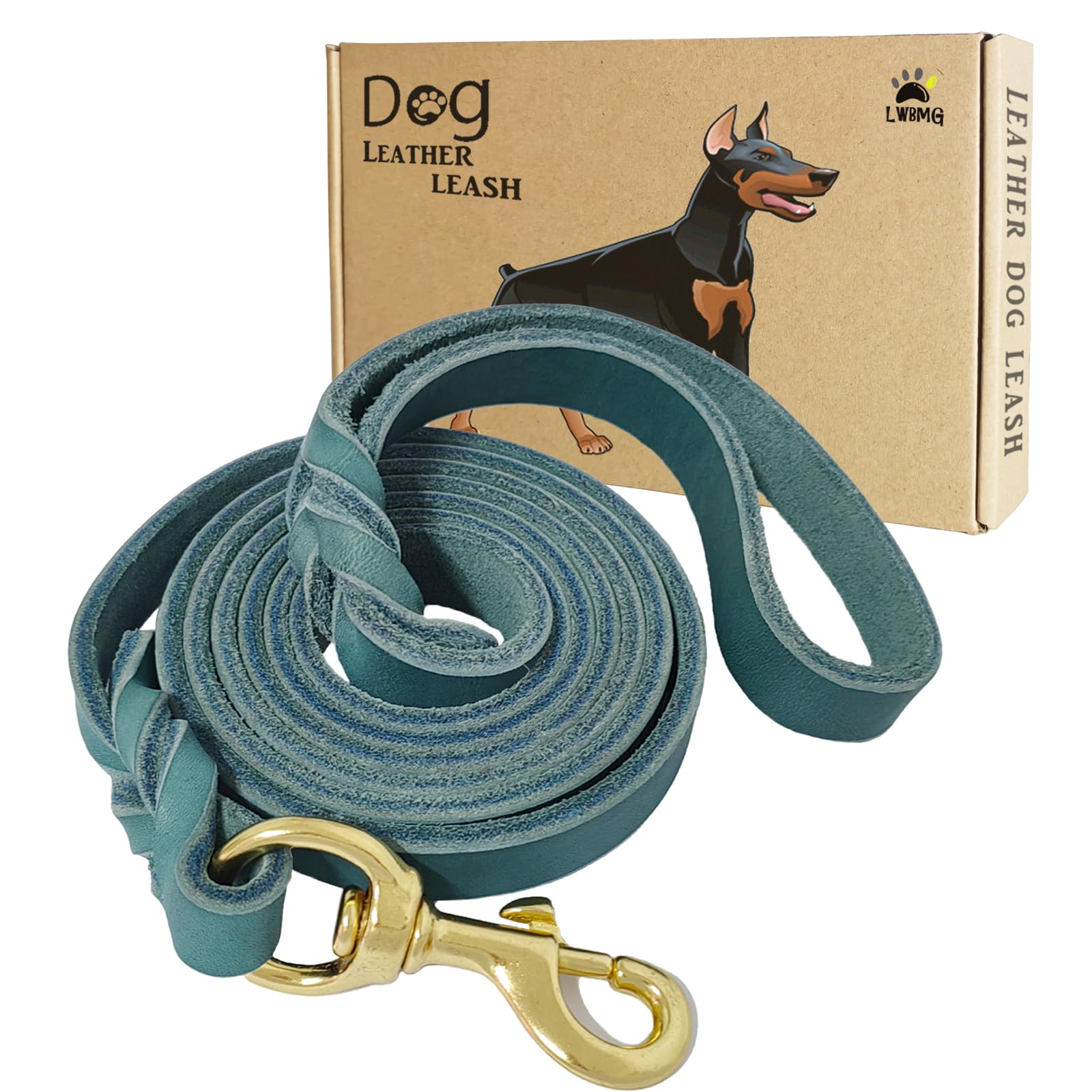 LWBMG Leather Dog Leash 6ft x 3/4 inch Heavy Duty Dog Training Leash, Strong Sturdy Genuine Leather Braided Leashes for Dogs, Soft and Comfortable Pet