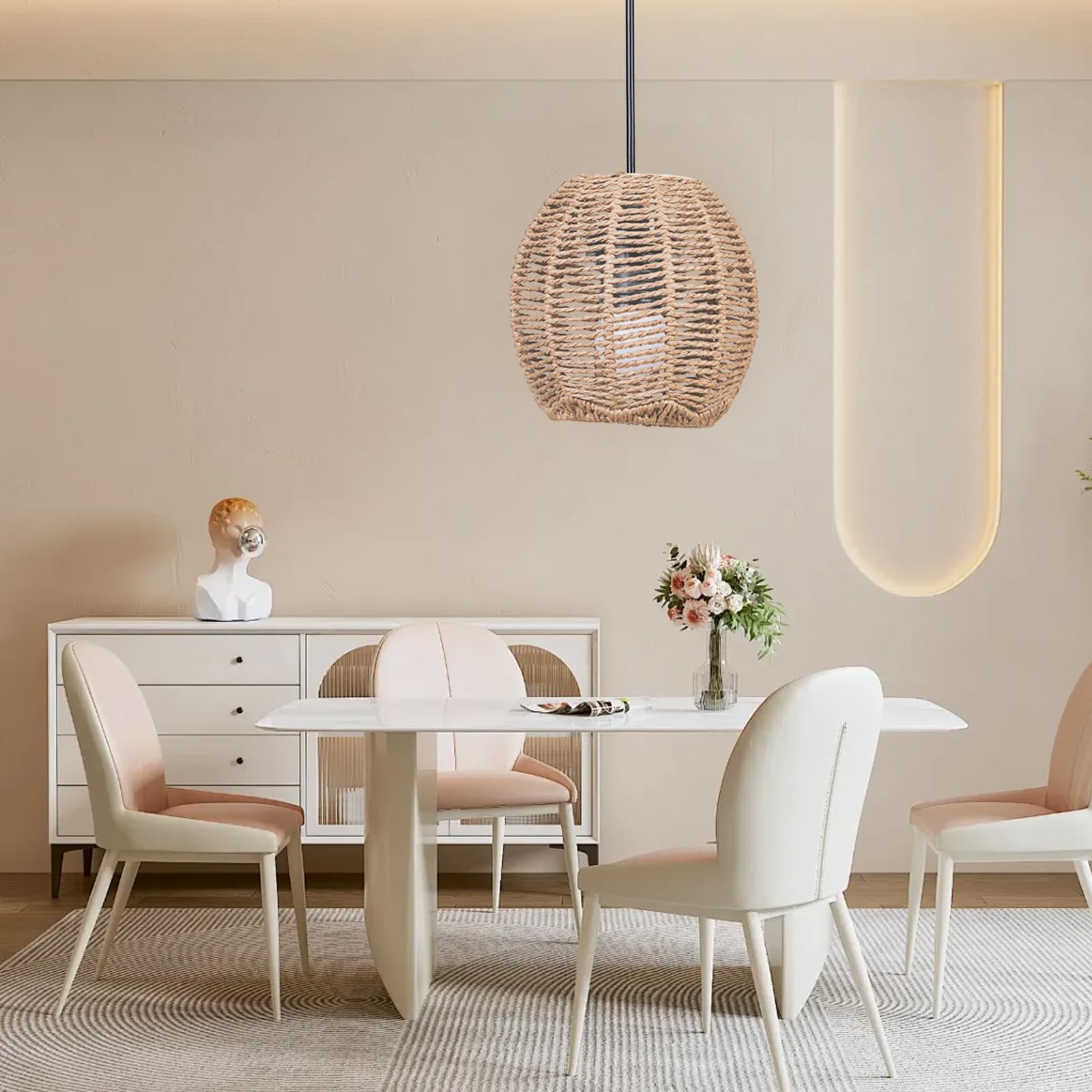 Boho rattanowy abażur, lampa wisząca, abażur papierowy, wisząca, latarnia, lampa stołowa, zapasowy klosz, akcesoria do lampy stołowej, lampy sufitowej (4, sferyczna)