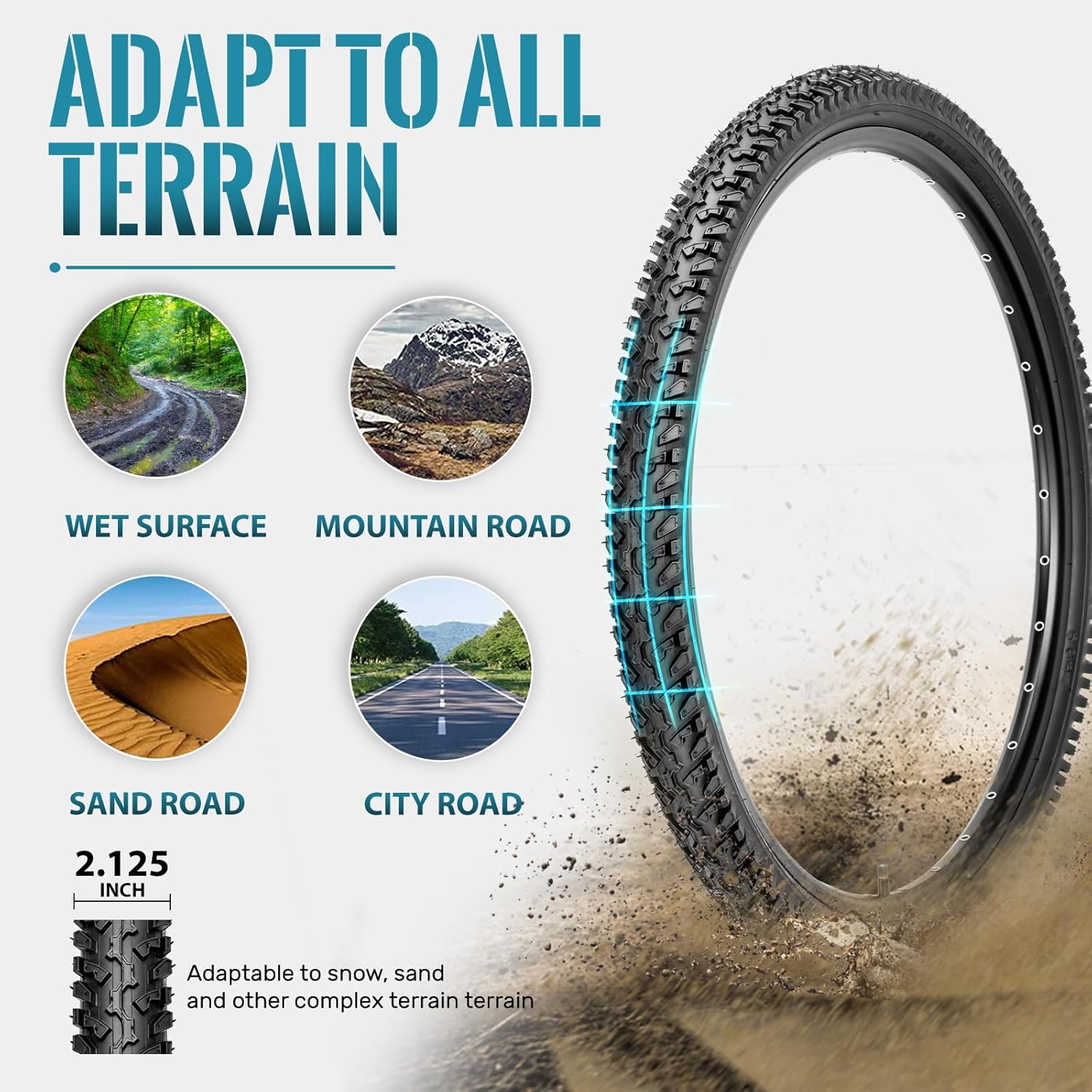 Hycline Mountain Bike Replacement Tire: 26x1.95/26x2.125 inch Folding Wear-Resistant Butyl Rubber High-Density Bicycle Tire for MTB Off-Road & Trail Riding