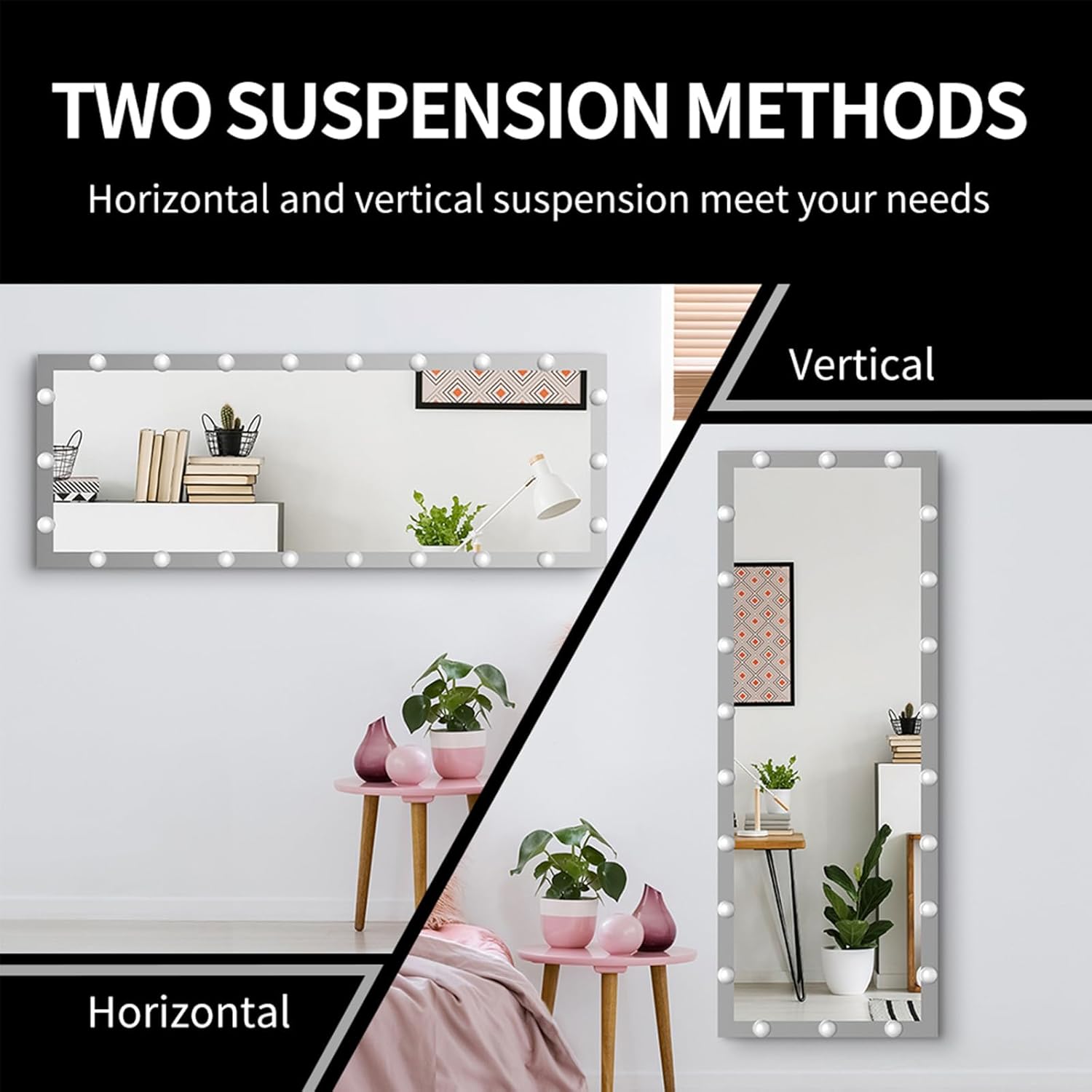 Full-Length Mirror with Lights, 63" x 24" Body Mirror with 22 Dimmable LED Bulbs, 3 Color Modes, Smart Touch Control, Wall-Mounted & Standing Vanity/Makeup Mirror, Silver