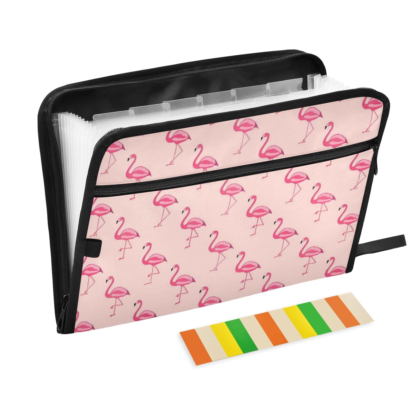 Gorgeous Flamingo Theme Expanding File Folder with Sticky Labels, 13 Pockets Accordion File Folder Document Organizer with Zipper Closure