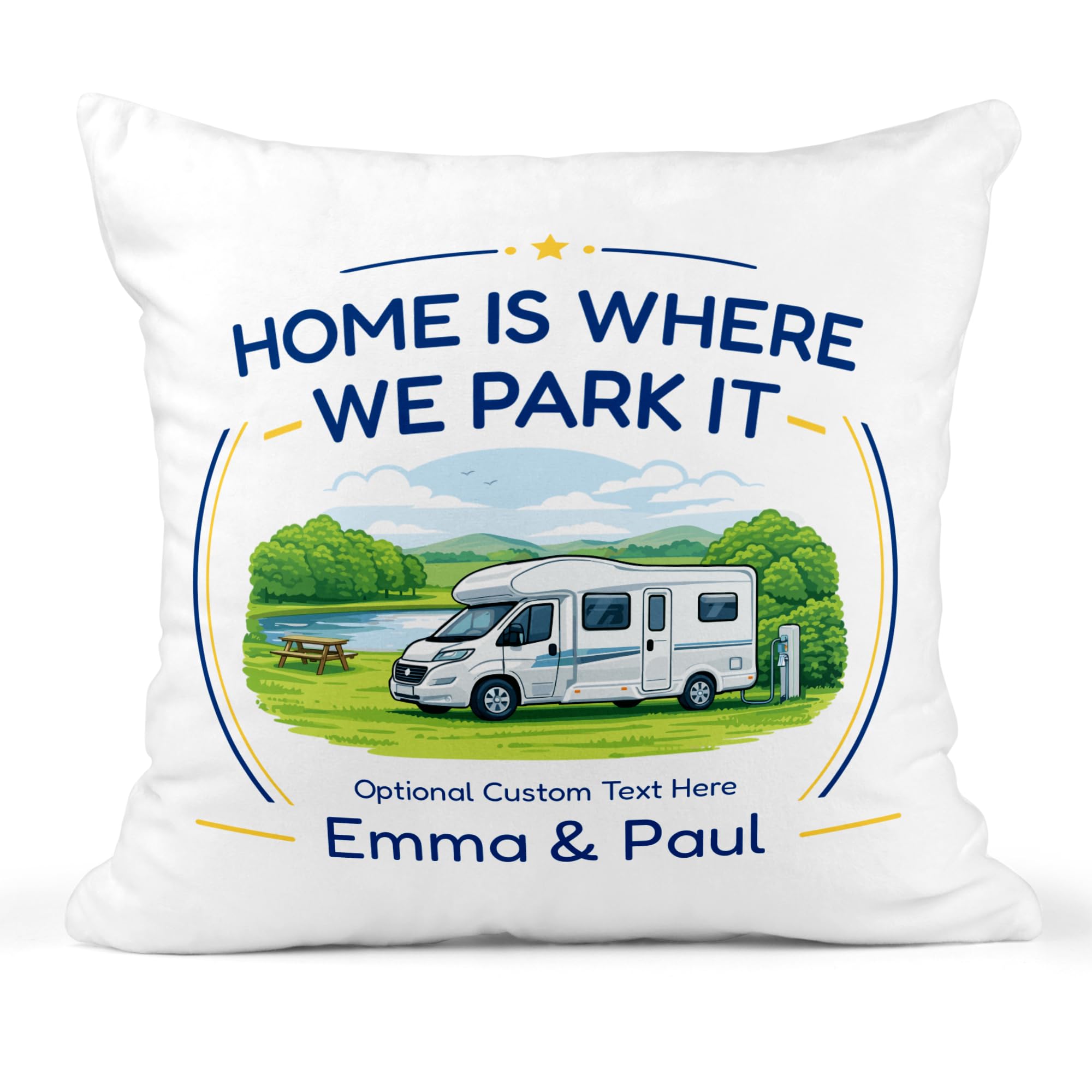Chicken Craft Personalised Motorhome Cushion with Name - Low Profile Home Is Where We Park It Camping Gift