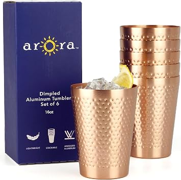 Arora 6-Pack 16oz Aluminum tumbler Copper Hammered,reusable.Hand wash only.