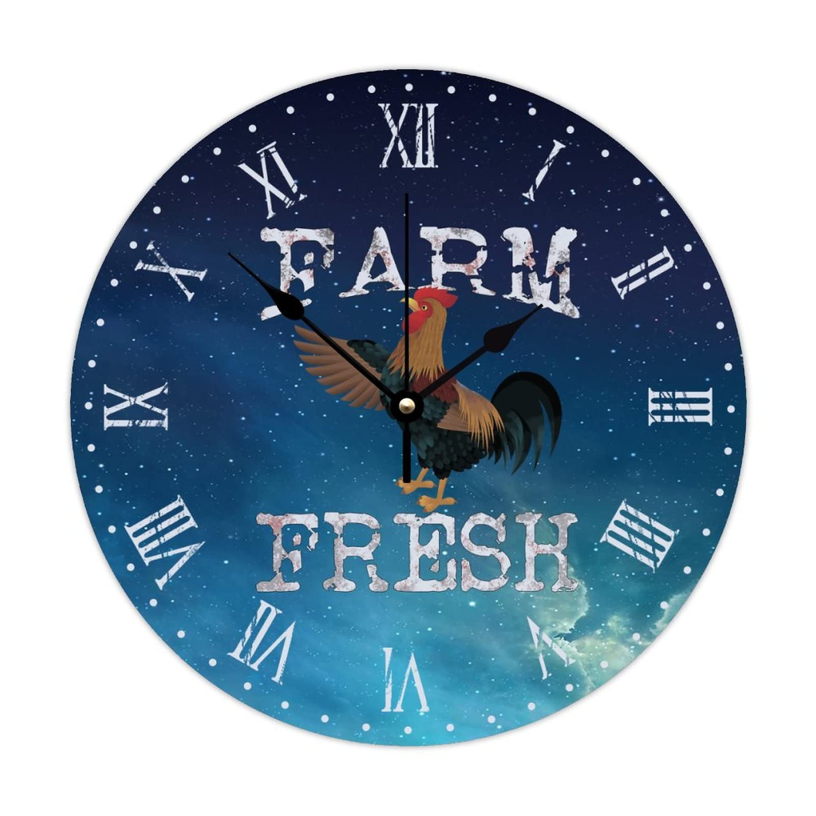 Horloge ronde en bois coq de ferme : lisible, à quartz et sans fil pour mur