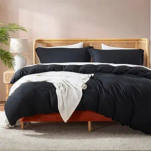 Nestl Black Duvet Cover Queen Size - Soft Double Brushed Queen Duvet Cover Set, 3 Piece, with Button Closure, 1 Duvet Cover 90x90 inches and 2 Pillow Shams