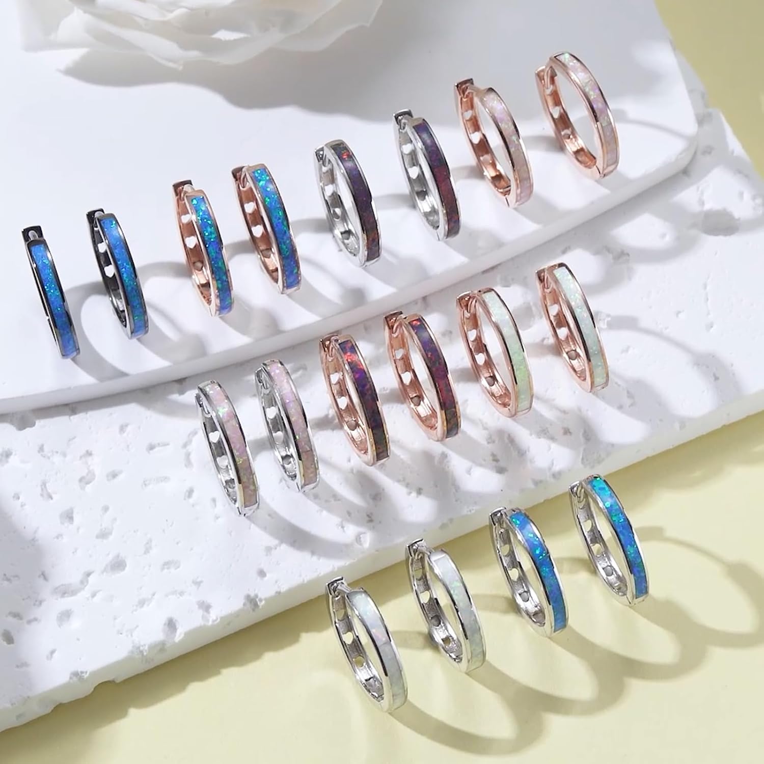 CUOKA MIRACLE 925 Sterling Silver Opal Hoop Earrings for Women - Opal Hinged Huggie Hoops, Hypoallergenic Small Hoop Earrings for Sensitive Ears, Dainty Everyday Jewelry Birthday Christmas Gift - Image 4