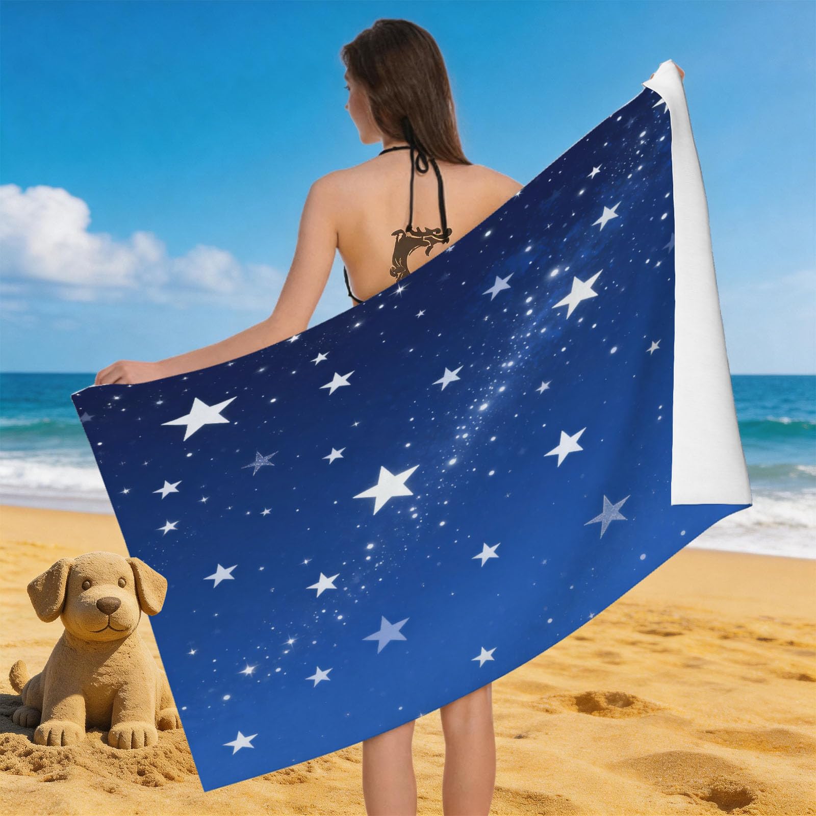 Leichong 3D Starry Sky Beach Towel Large Microfiber Soft Quick Dry for Adults, The Galaxy Bath Towel Lightweight Soft Absorbent for Travel Swimming Pool Sports, 180 x 90 cm
