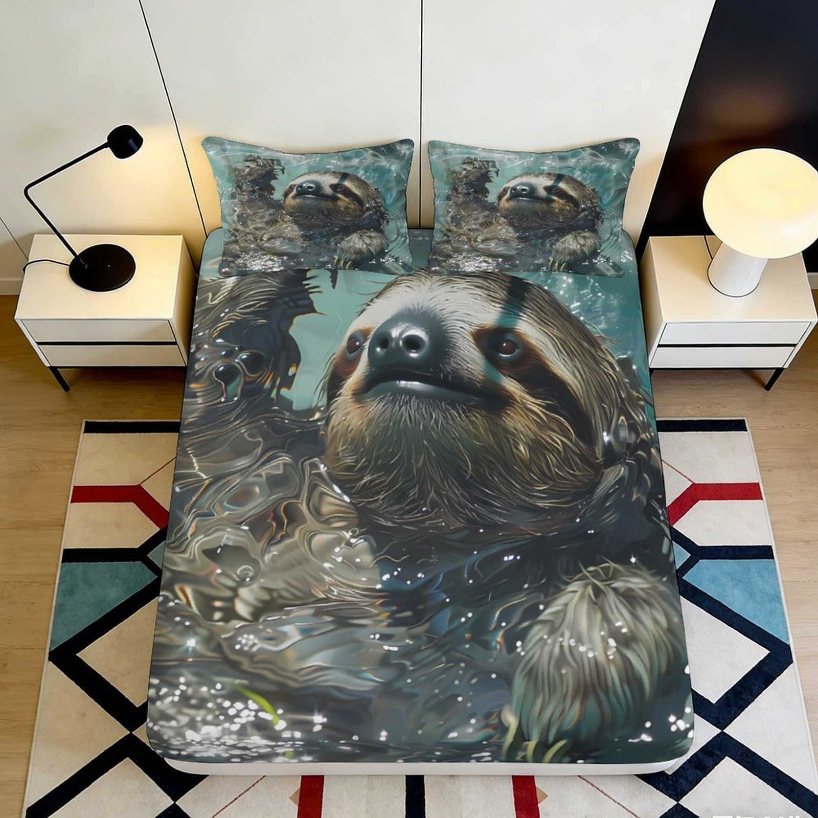 Pnayamiorkfel Style-1 3D Printed Sloth Forest Fitted Sheet Microfiber Soft Mattress Cover For Bedroom Guest Room Bed Decor 90X200x25cm