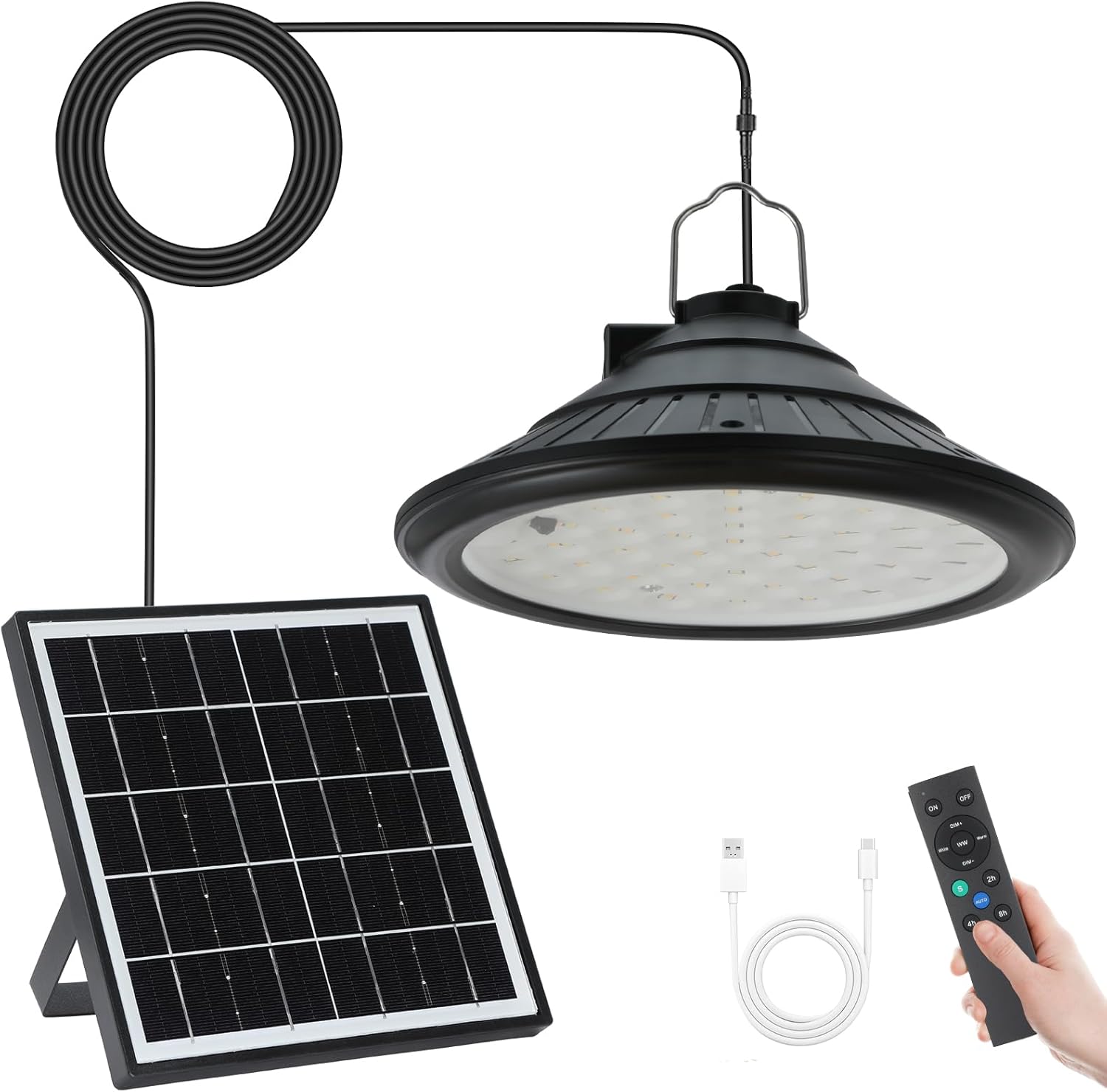 Solar Chicken Coop Light with Remote, Outdoor IP66 Waterproof Pendant, 4500mAh Rechargeable Solar Barn Light, 3 Modes, 4 Brightness Levels, 24H Timer, 16.4ft Cable for Patio Garden, 1-Pack