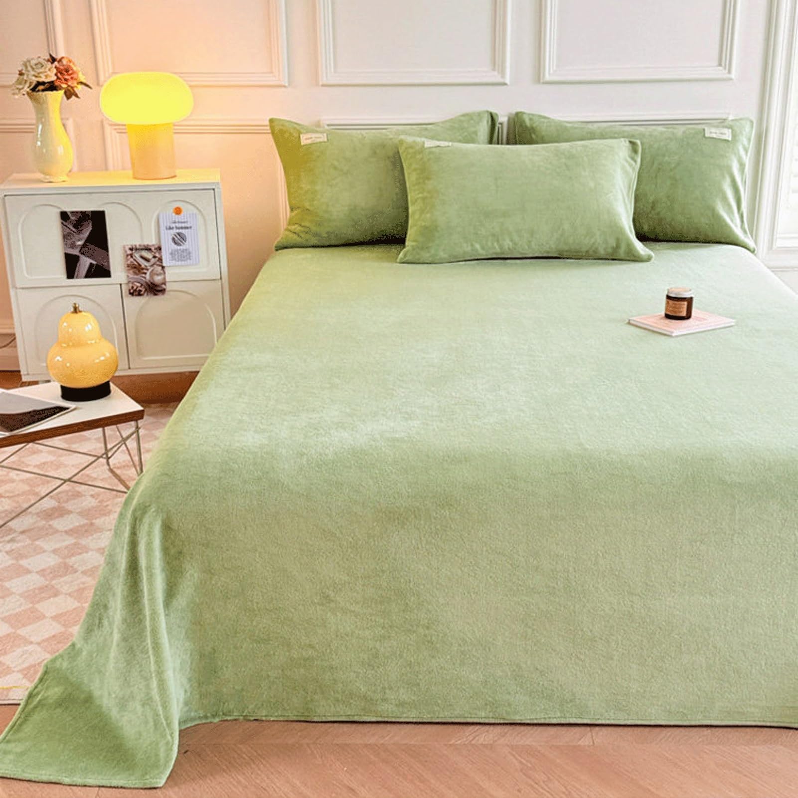 Samt-Plüsch-Bettlaken 160x230cm bis 230x250cm Warmes Luxuriöses Cashmere Touch Betttuch Winter Flauschiges Flanell-Fleece Laken ohne Gummizug(Blue A,200x230cm+48x74cm x2)